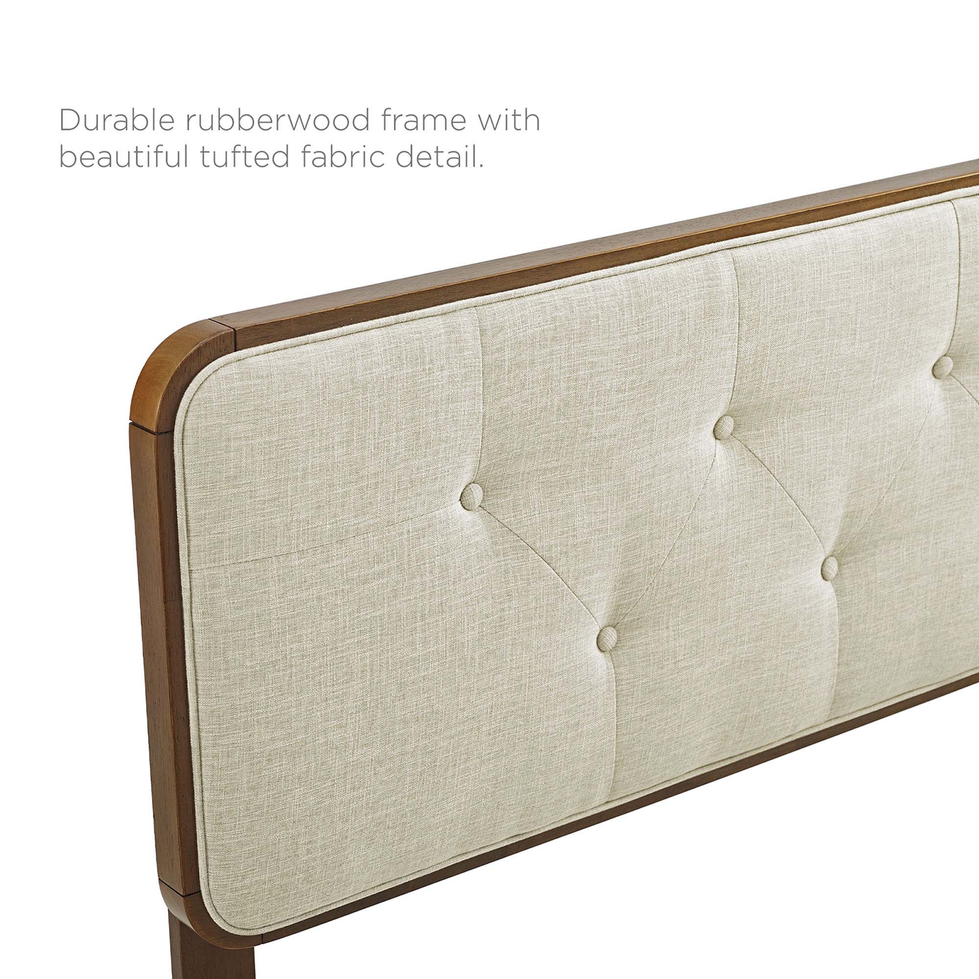 Collins Tufted Fabric and Wood Full Headboard, Walnut Beige