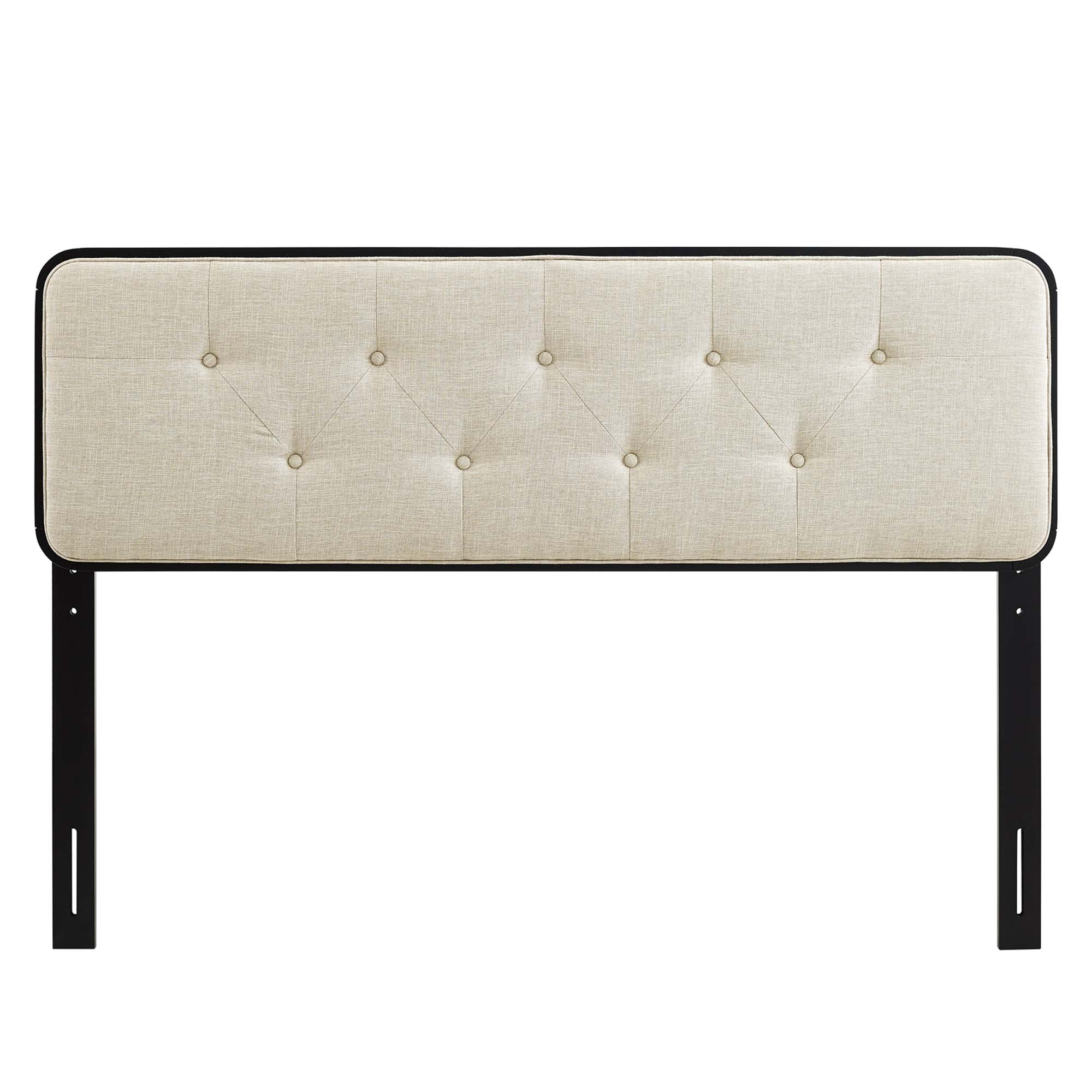 Collins Tufted Fabric and Wood Queen Headboard, Black Beige
