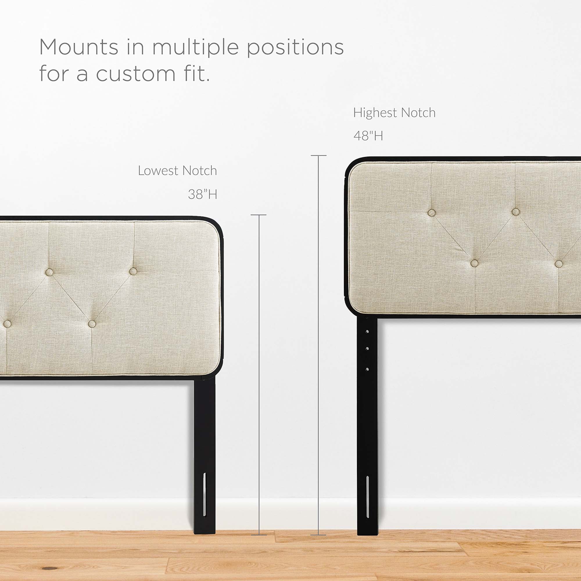 Collins Tufted Fabric and Wood Queen Headboard, Black Beige
