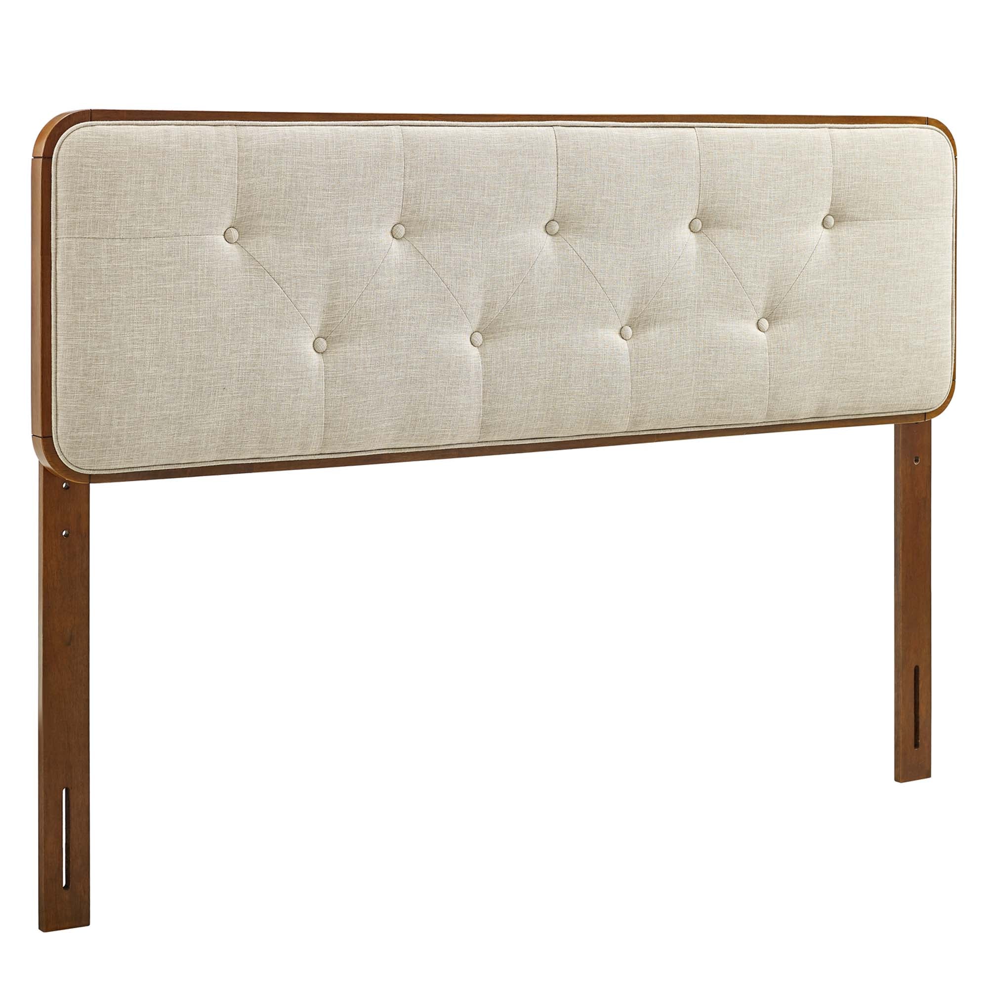 Collins Tufted Fabric and Wood King Headboard, Walnut Beige