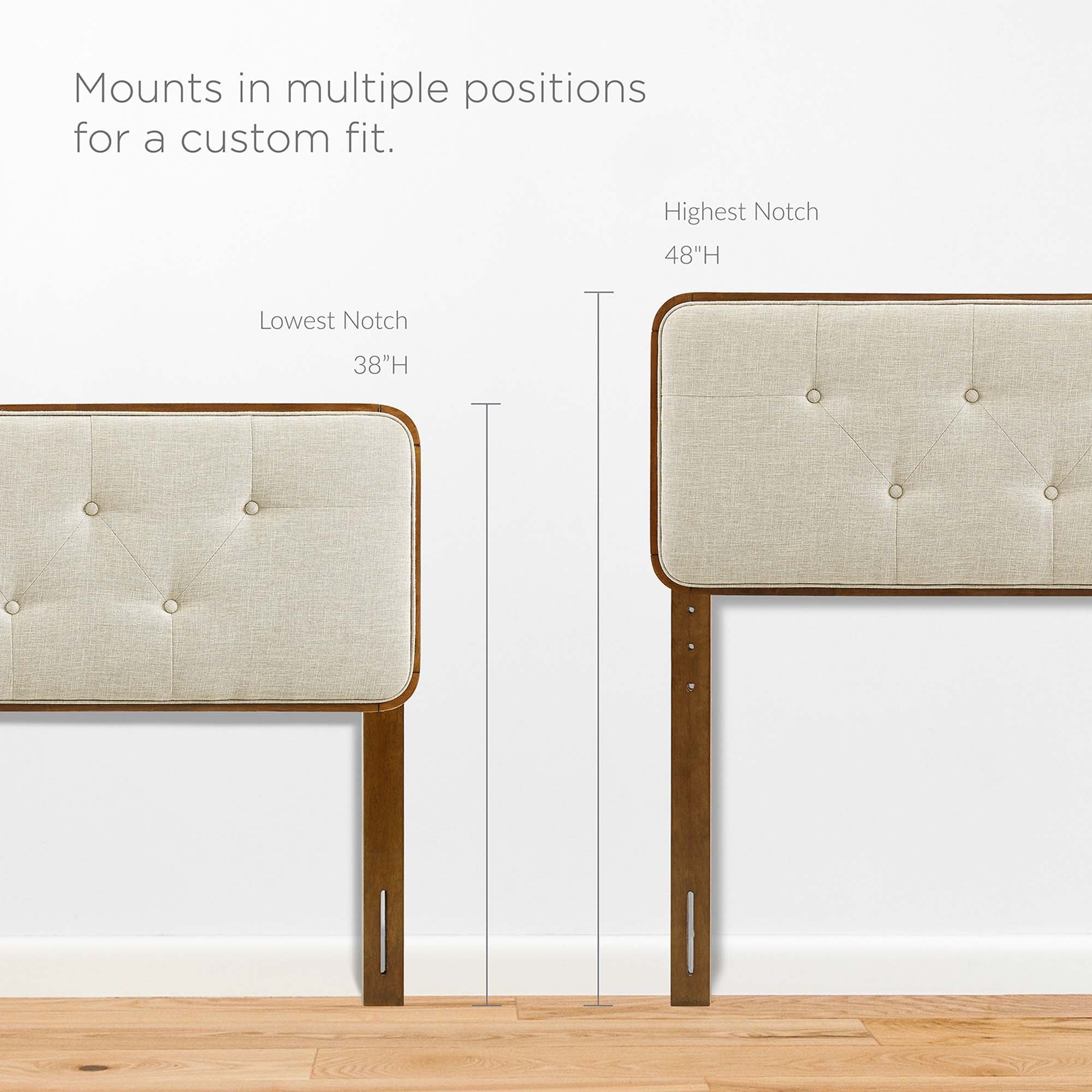 Collins Tufted Fabric and Wood King Headboard, Walnut Beige