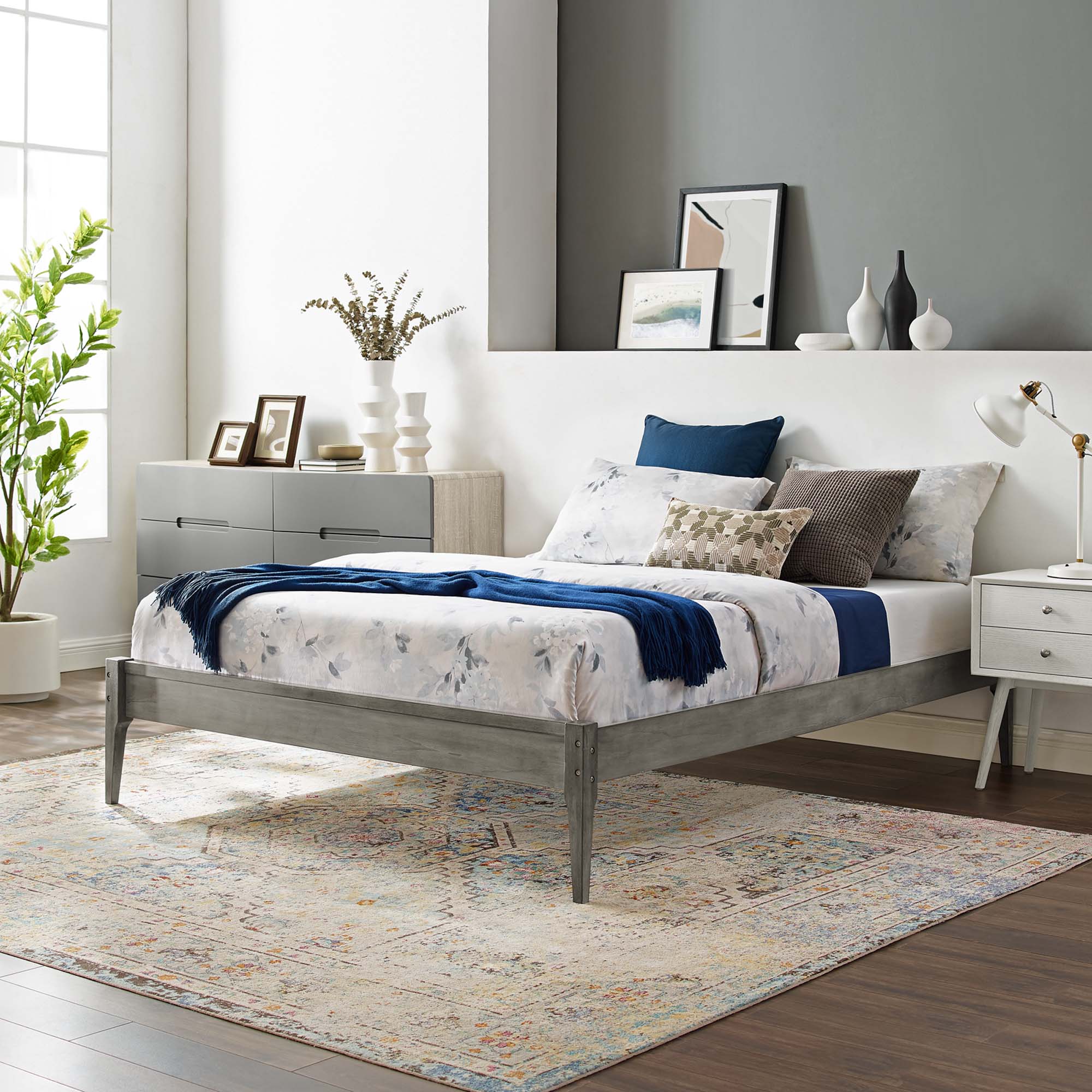 June Grey Twin Wood Platform Bed Frame