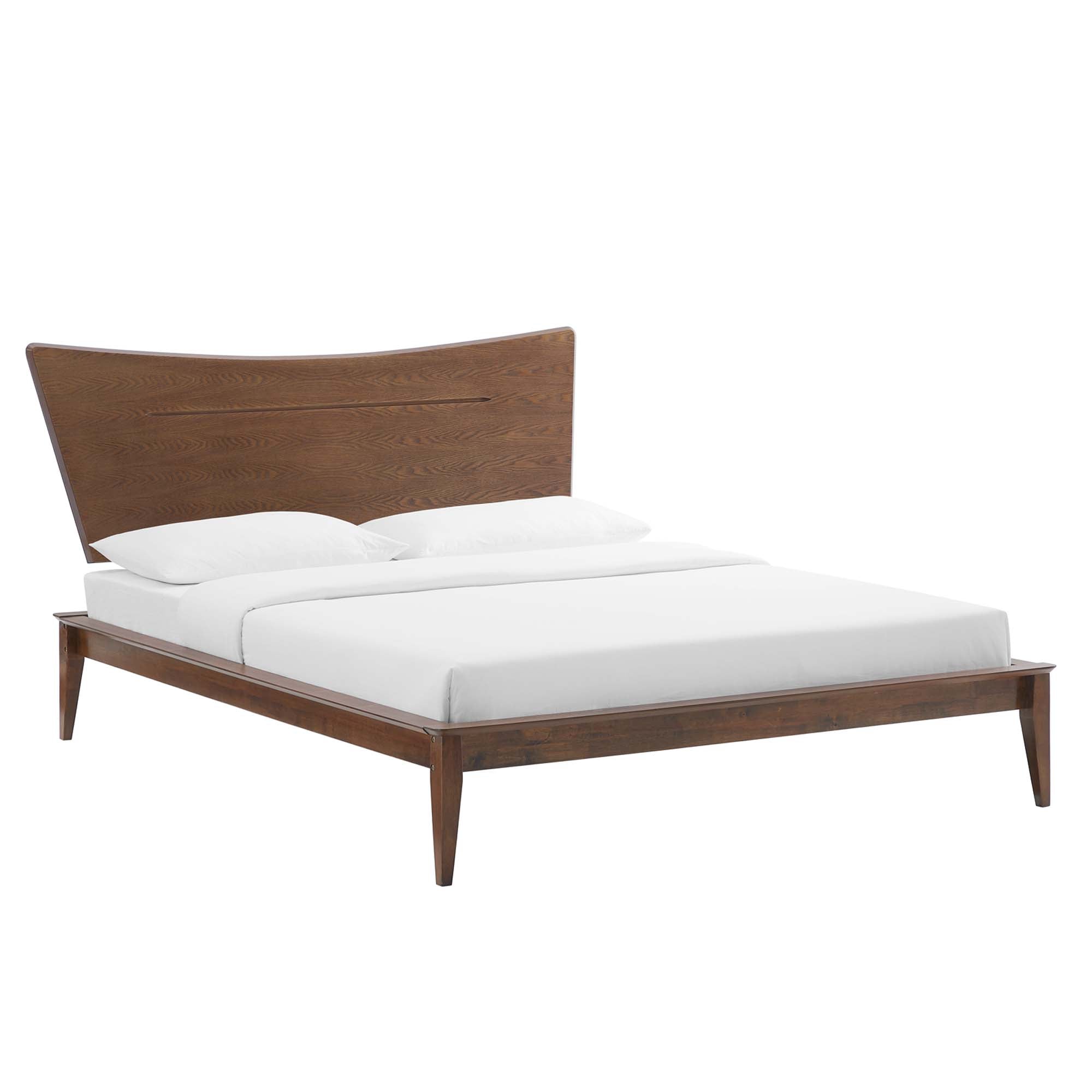 Sutton Queen Walnut Platform Bed Frame – No Box Spring Needed