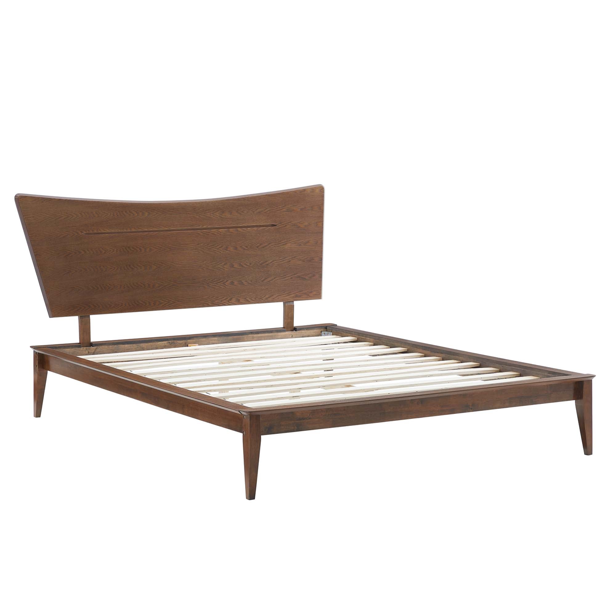 Sutton Queen Walnut Platform Bed Frame – No Box Spring Needed