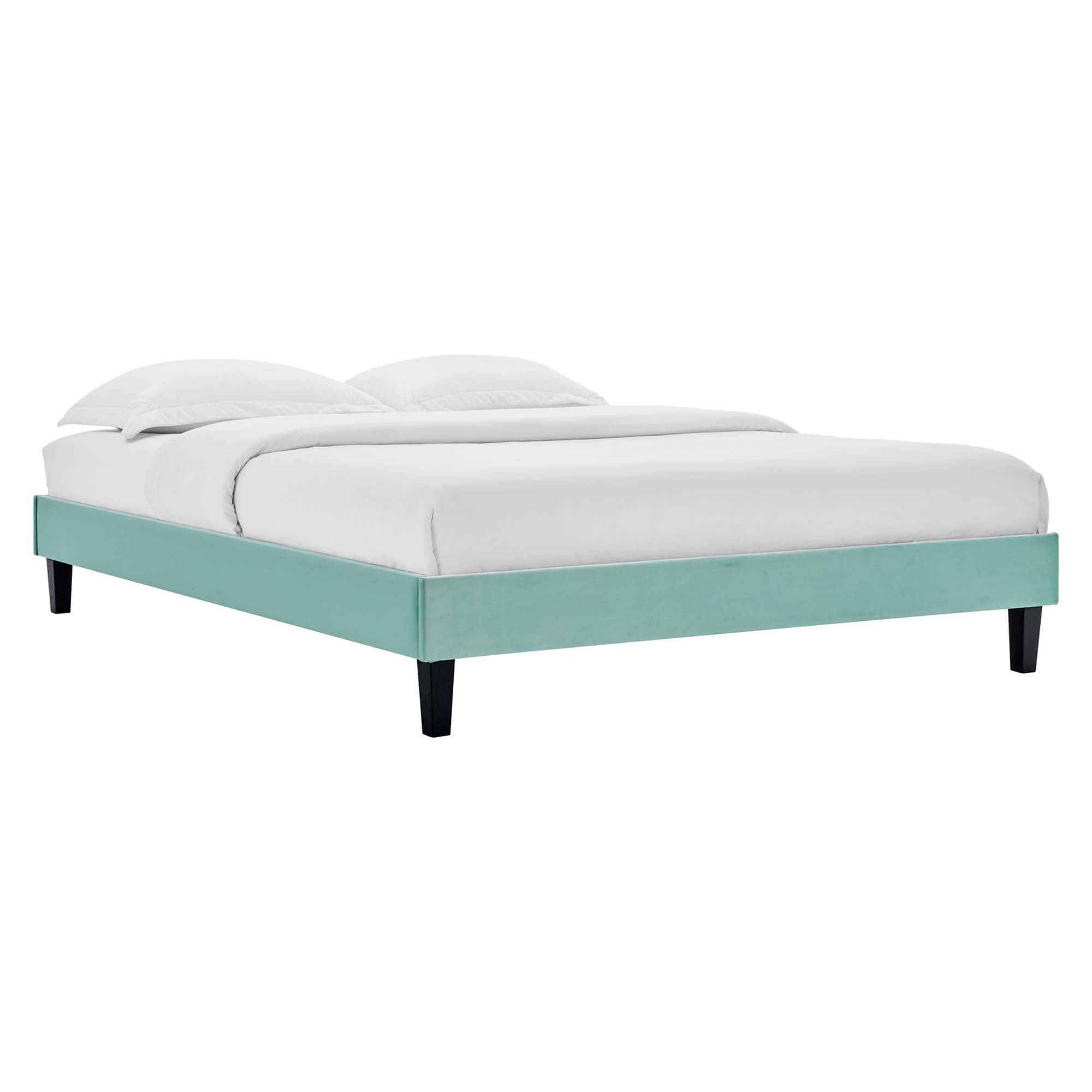 Serenity White Full Size Performance Velvet Platform Bed Frame  No Box Spring Required