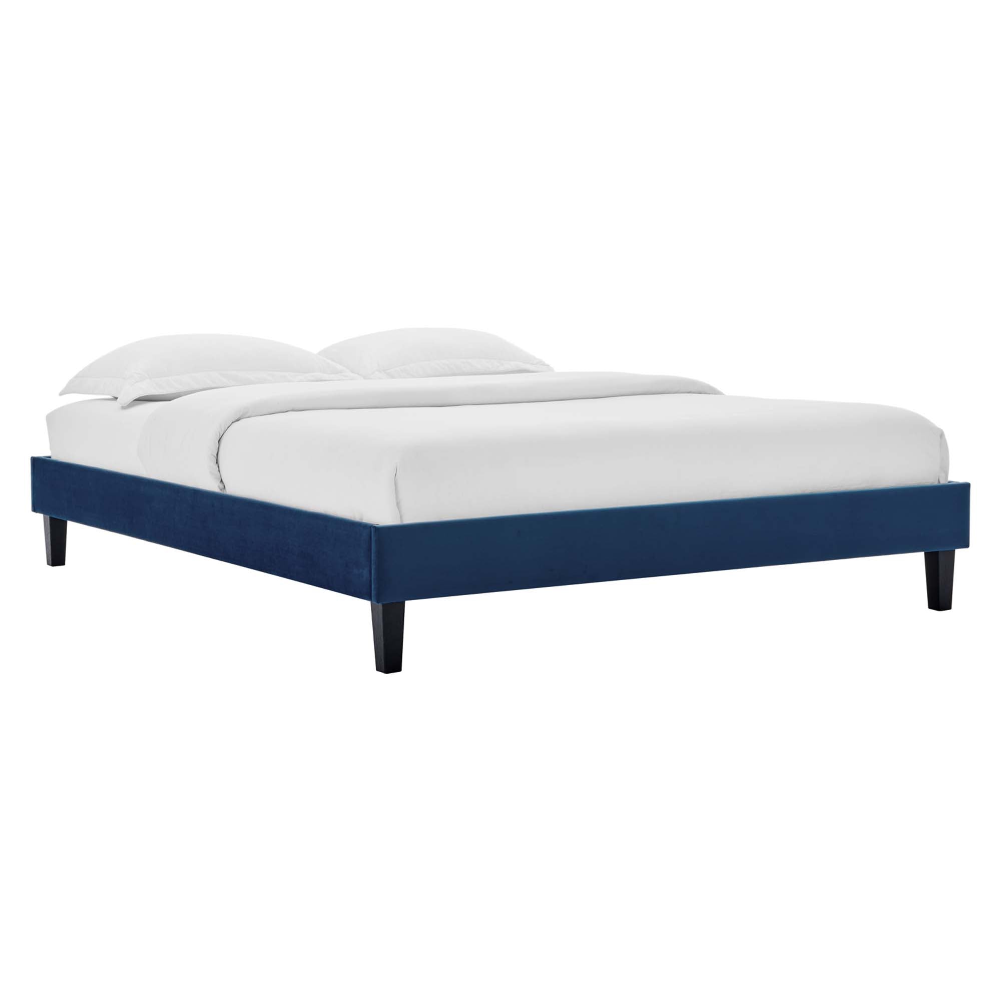 Serenity White Full Size Performance Velvet Platform Bed Frame  No Box Spring Required