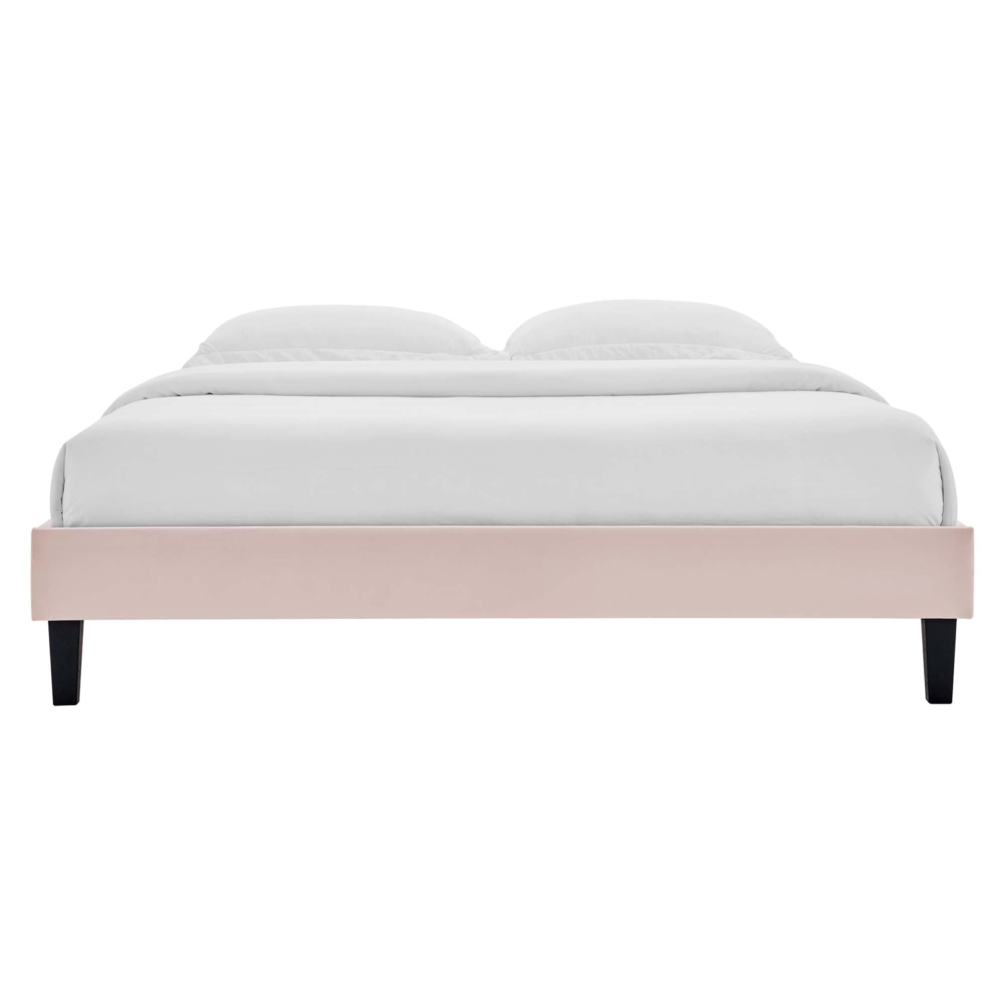 Reign Performance Velvet Full Platform Bed Frame, Pink