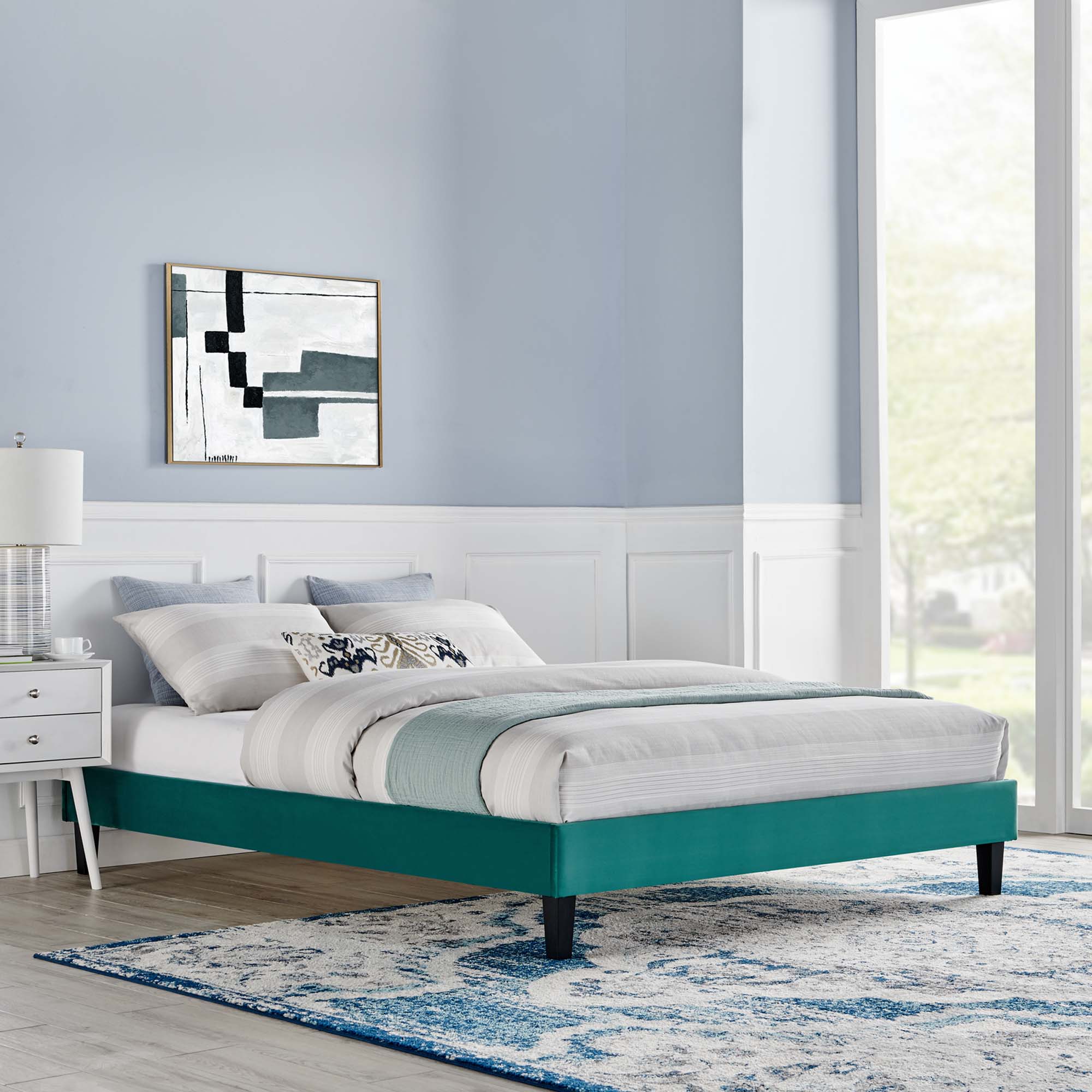 Reign Performance Velvet Full Platform Bed Frame, Teal