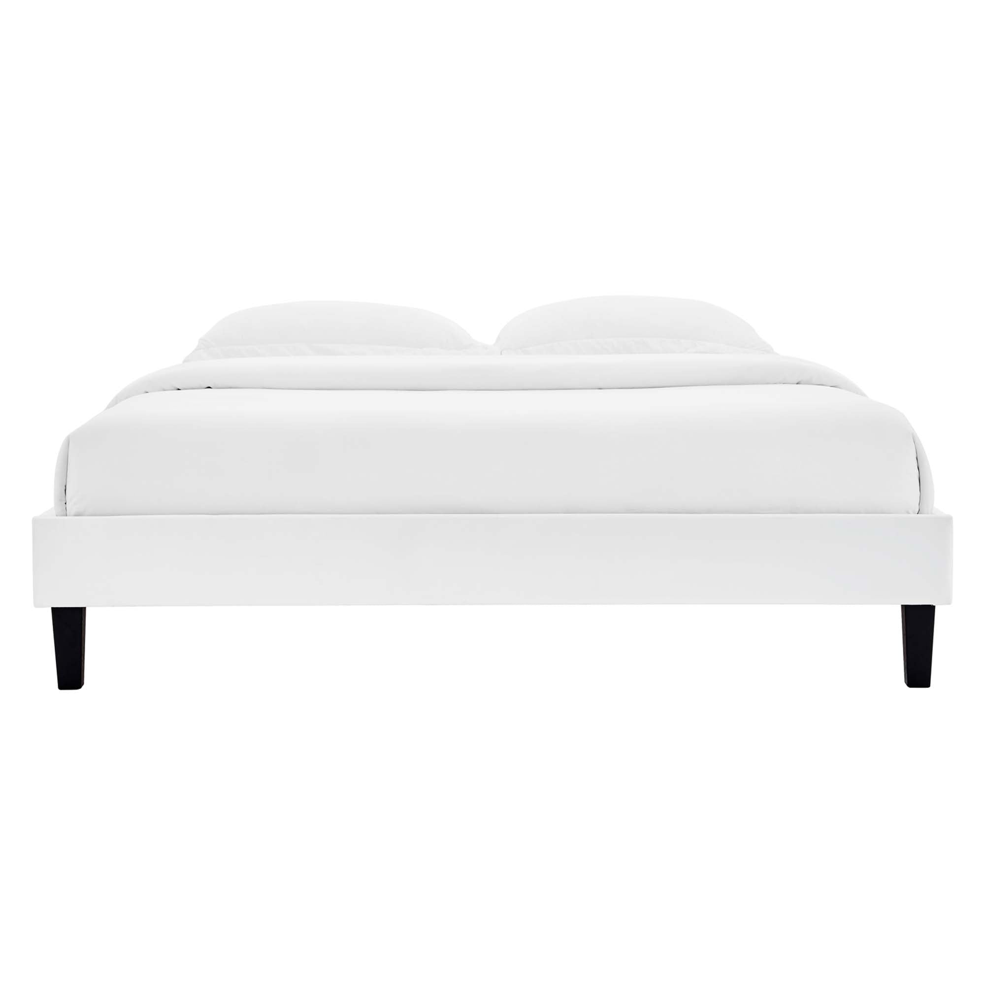 Serenity White Full Size Performance Velvet Platform Bed Frame  No Box Spring Required
