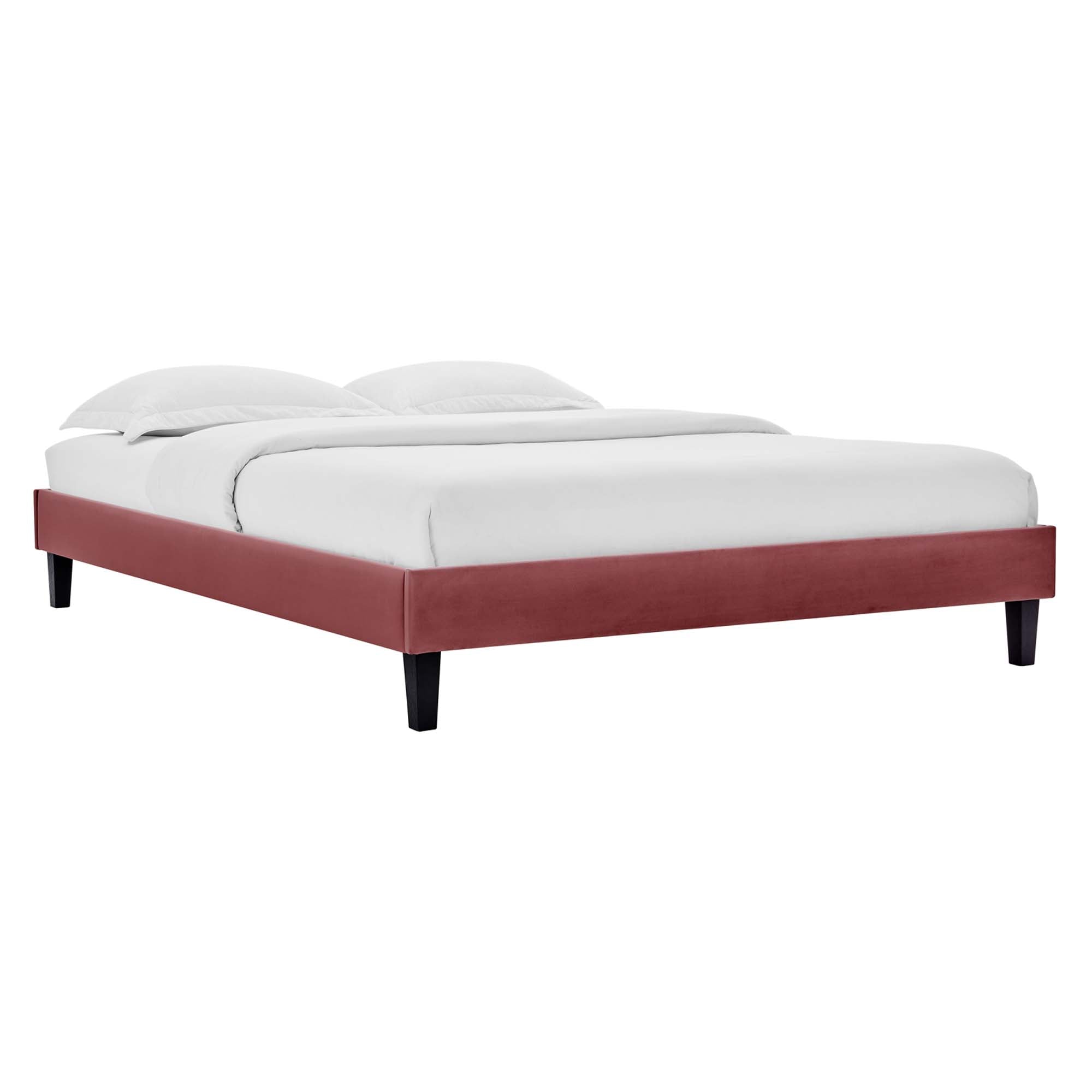 Mera Alessi Queen Dusty Rose Velvet Platform Bed  Modern Channel Tufted Headboard