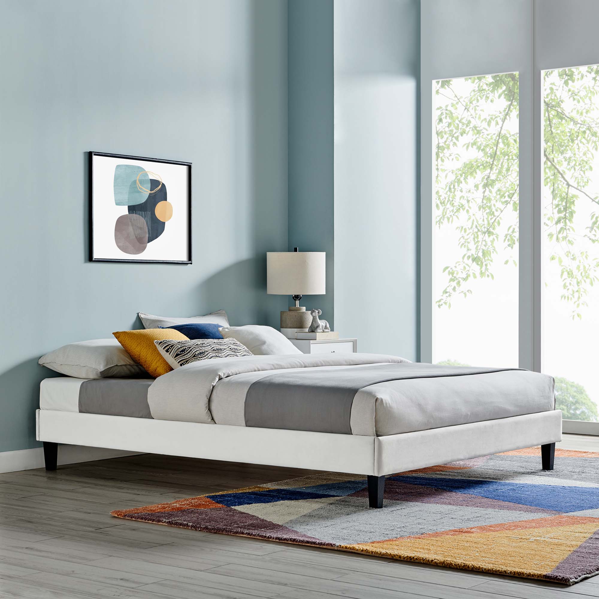 Reign Performance Velvet King Platform Bed Frame, Light Gray