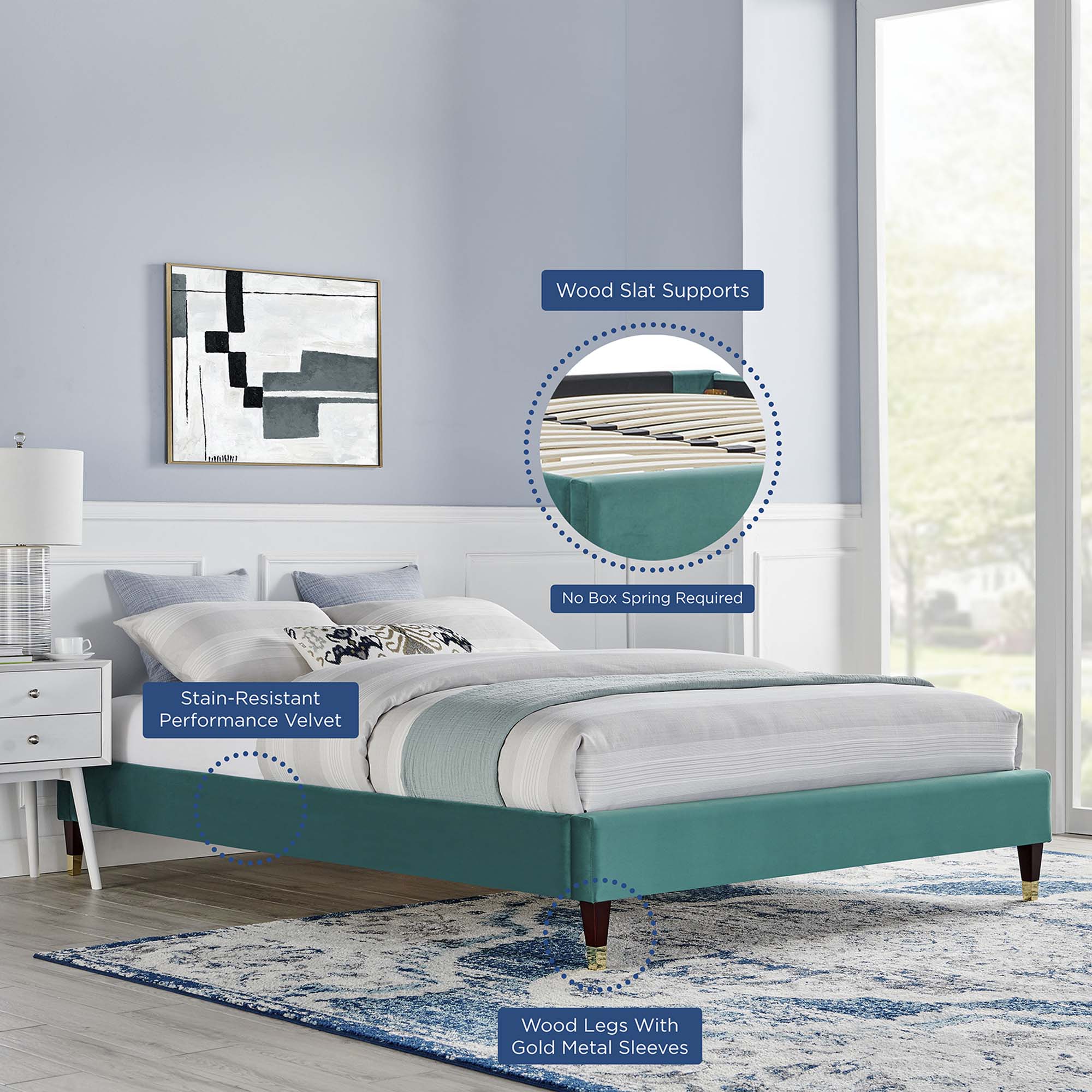 Harlow Performance Velvet Full Platform Bed Frame, Teal