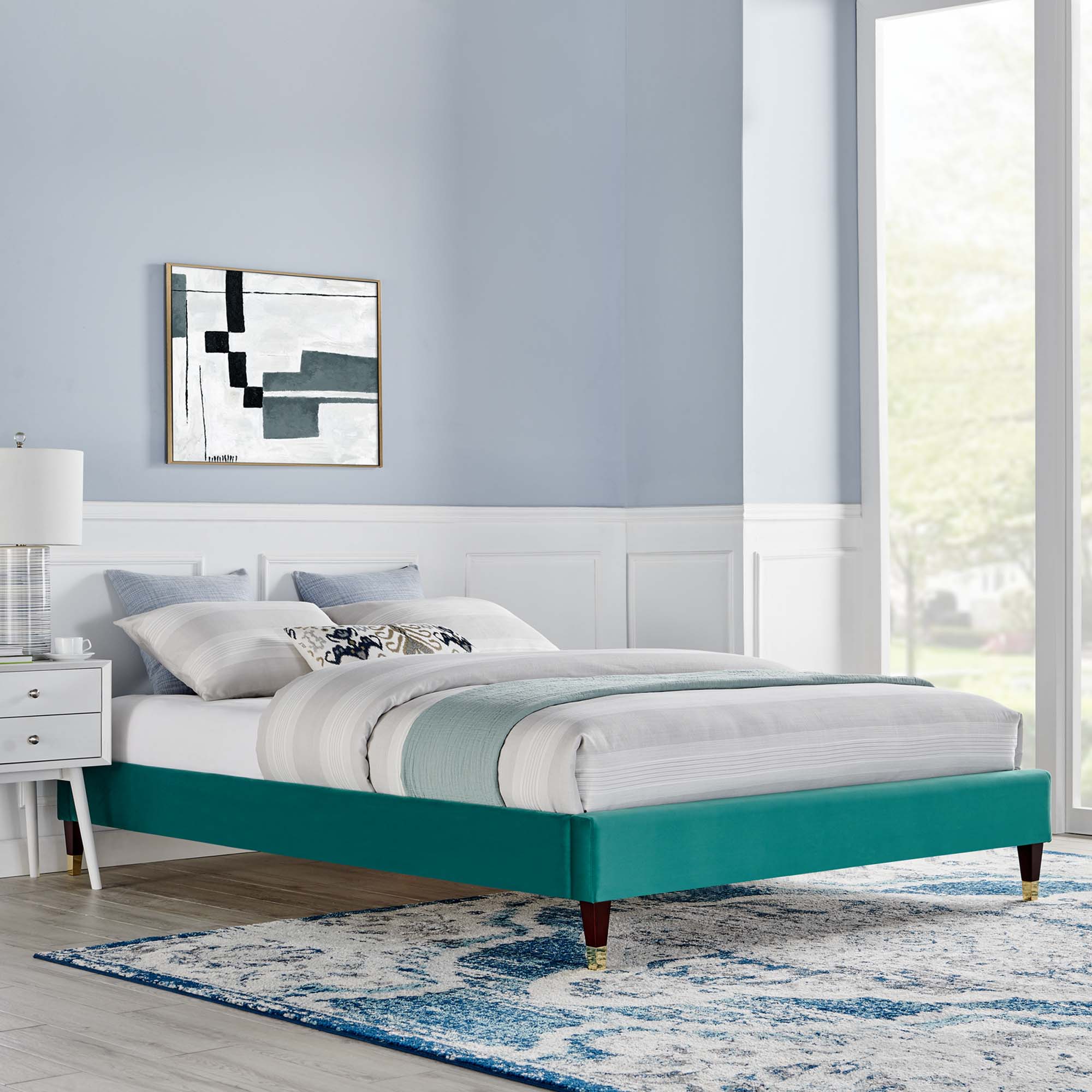Harlow Performance Velvet Full Platform Bed Frame, Teal
