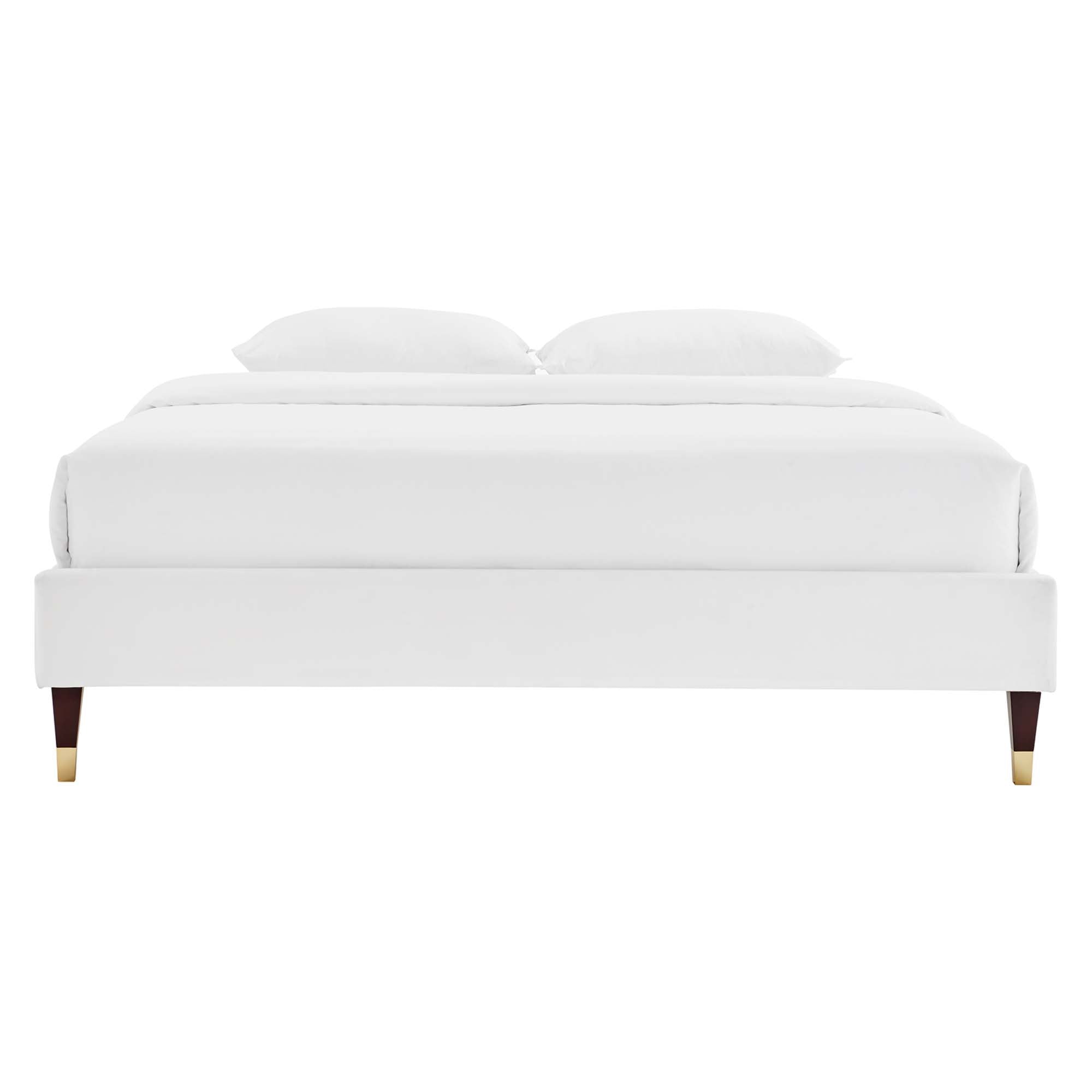 Harlow White Full Performance Velvet Platform Bed Frame