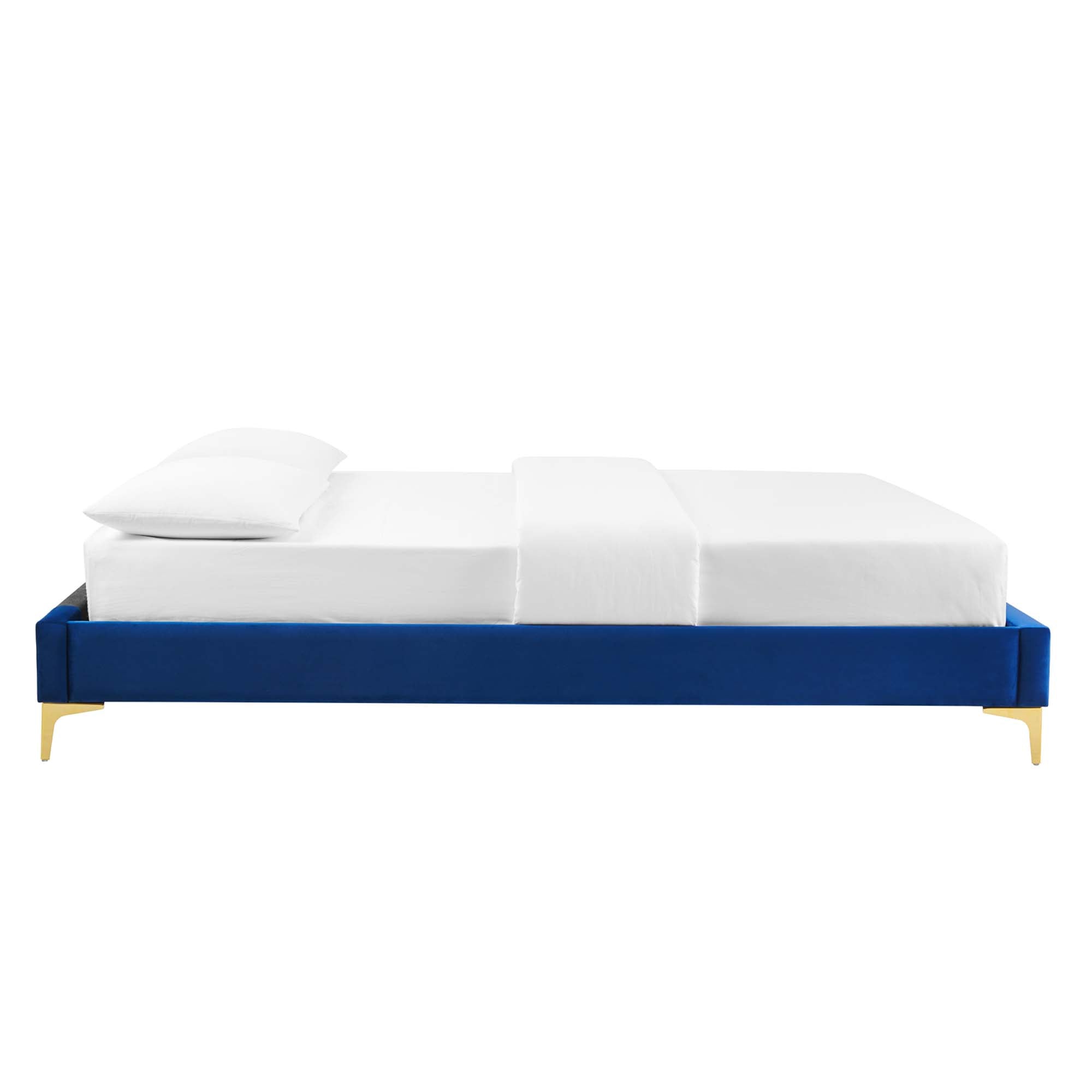 Sutton Performance Velvet Queen Bed Frame, Navy