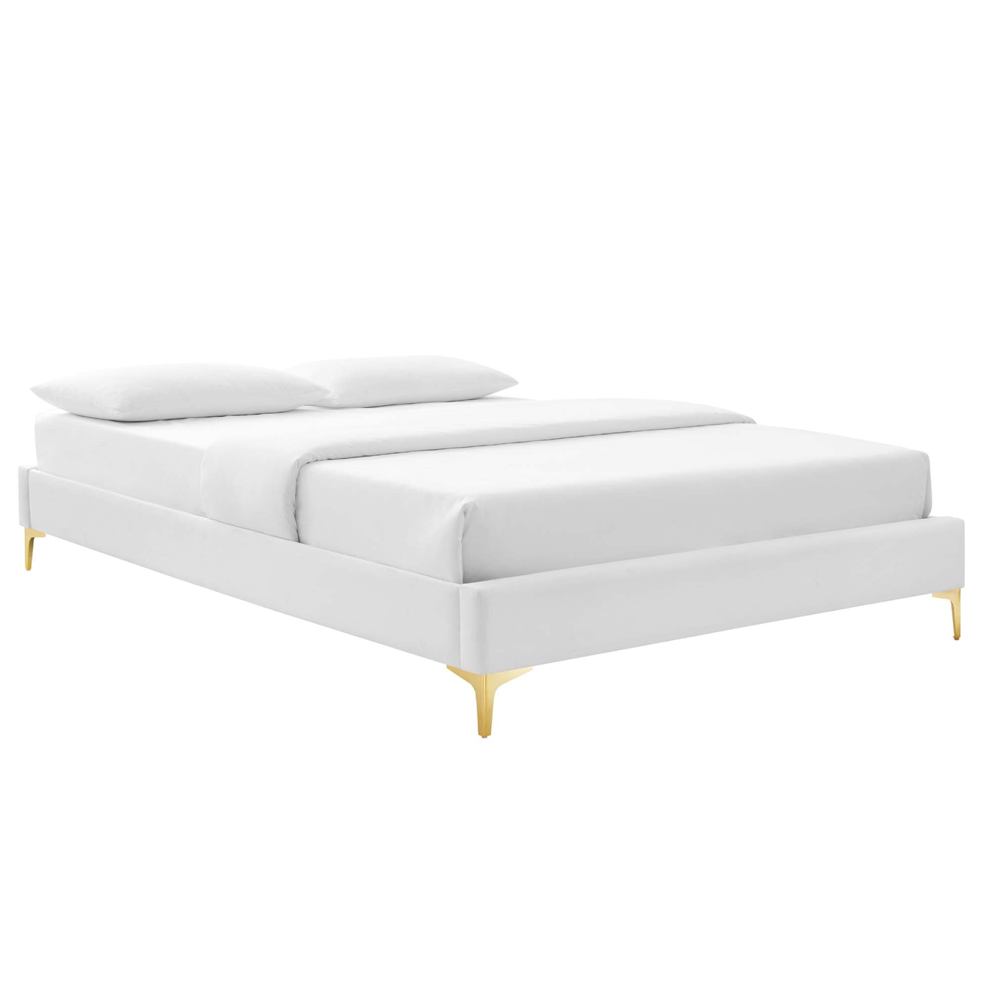 Sutton Performance Velvet Queen Bed Frame, White