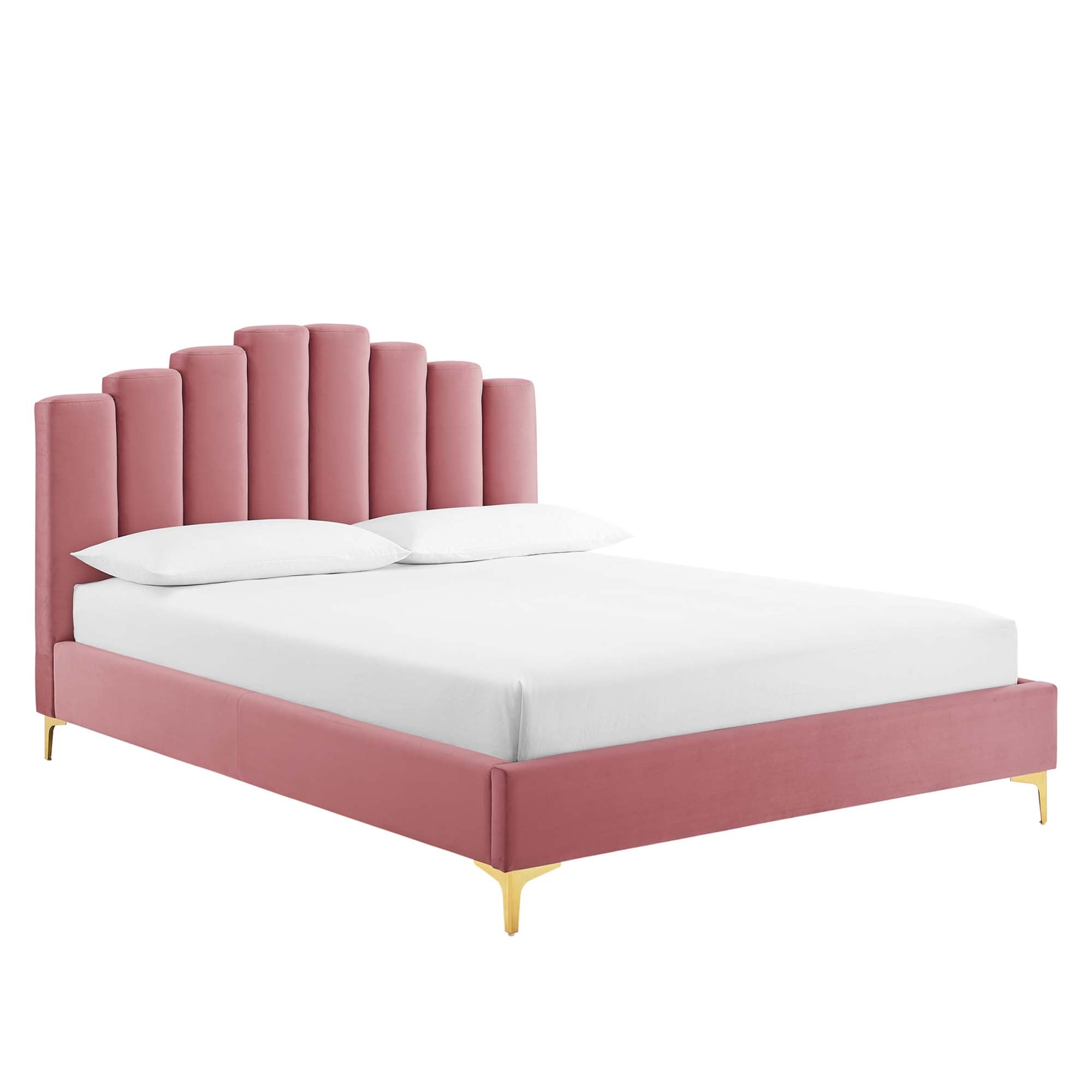 Whisk Channel Tufted Queen Platform Bed  Dusty Rose Performance Velvet
