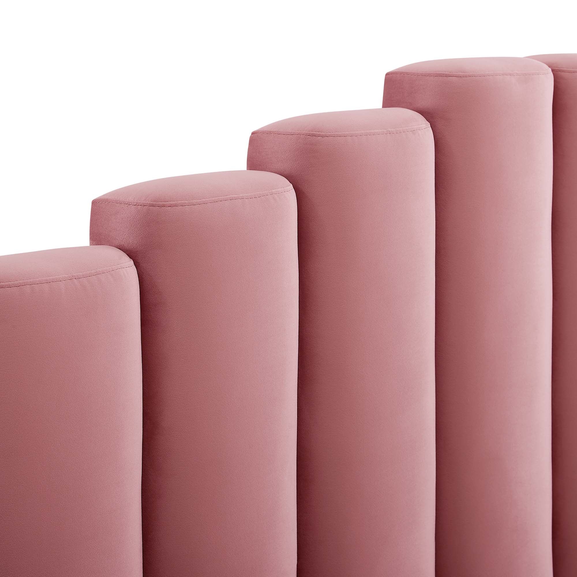 Whisk Channel Tufted Queen Platform Bed  Dusty Rose Performance Velvet
