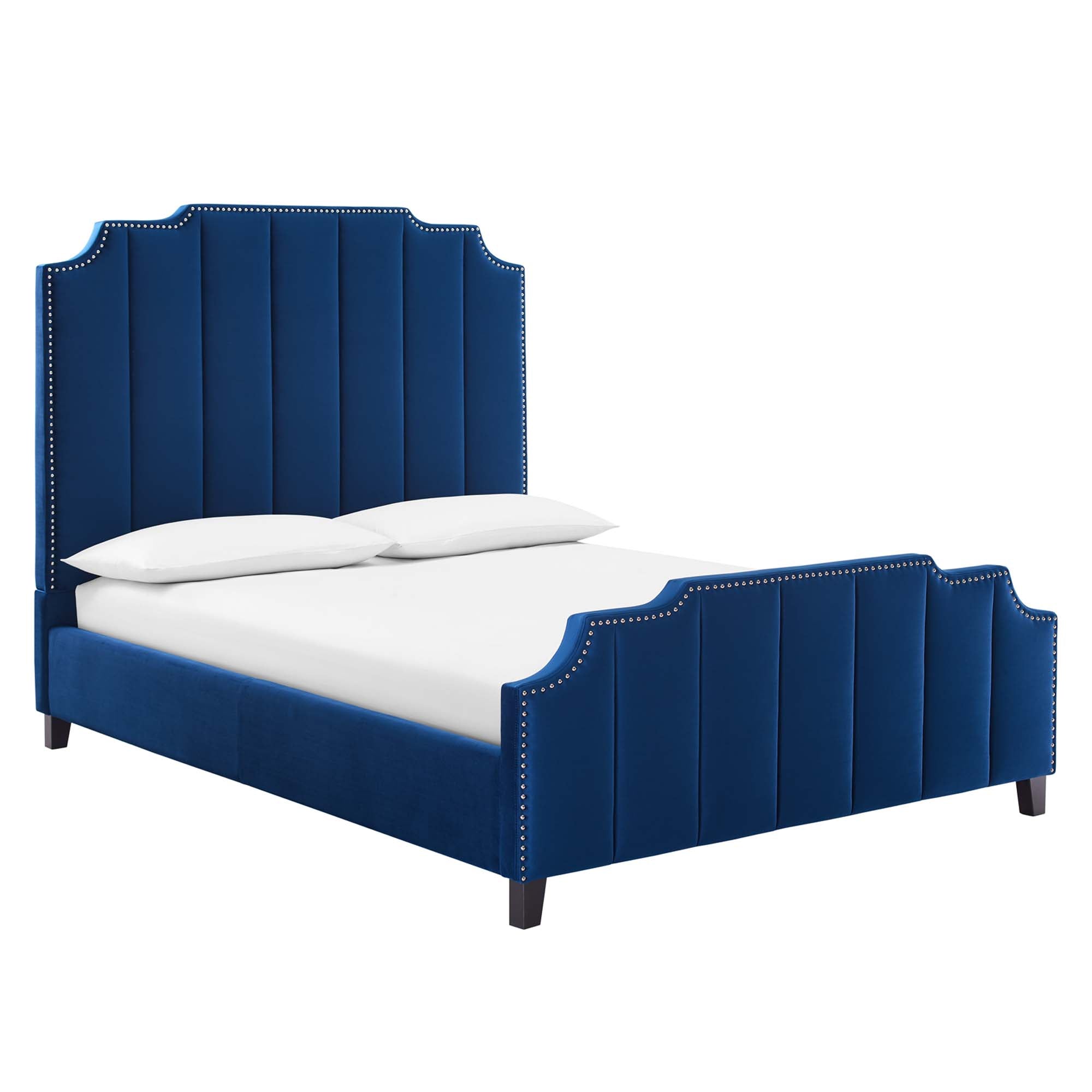 Lucille Navy Queen Performance Velvet Platform Bed