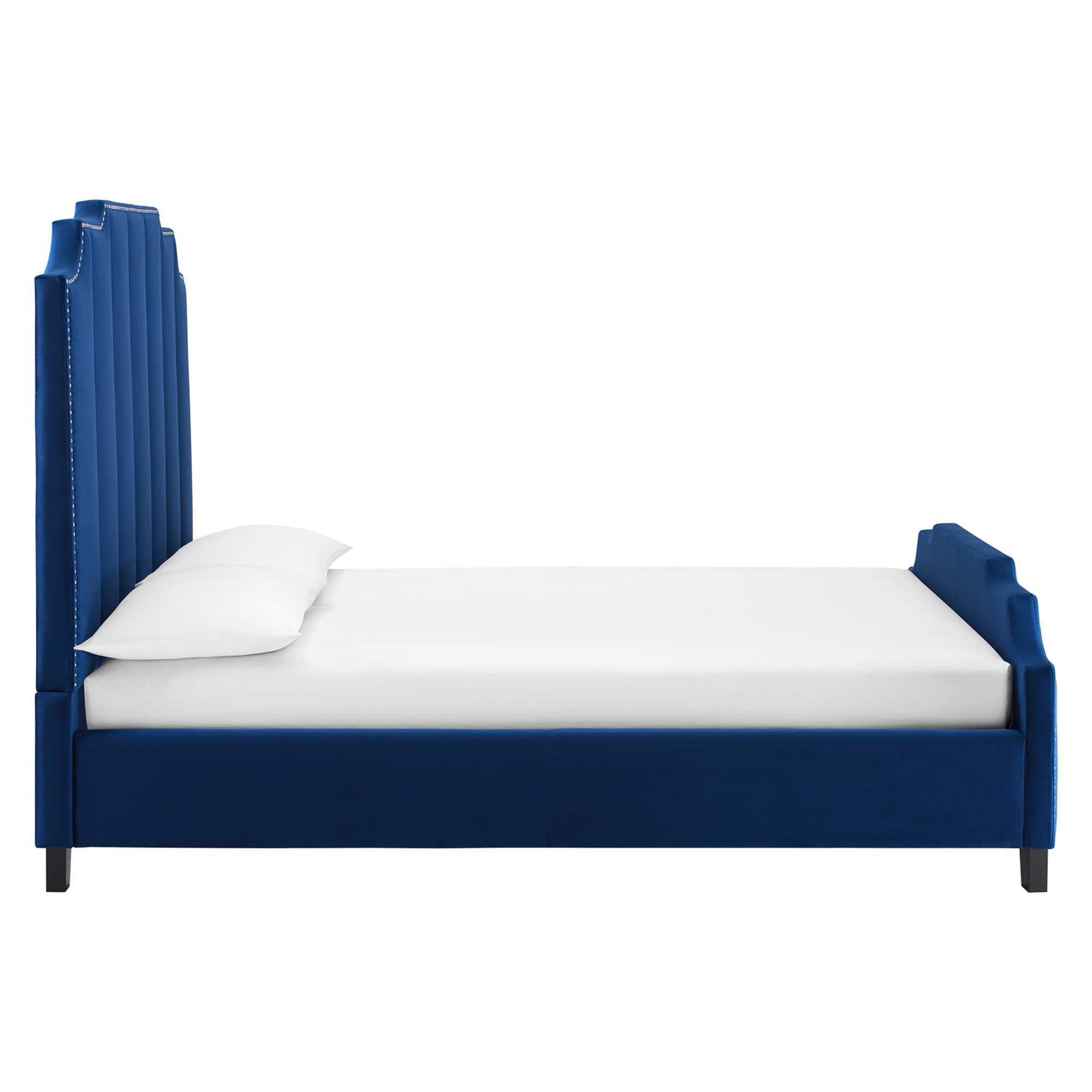 Lucille Navy Queen Performance Velvet Platform Bed