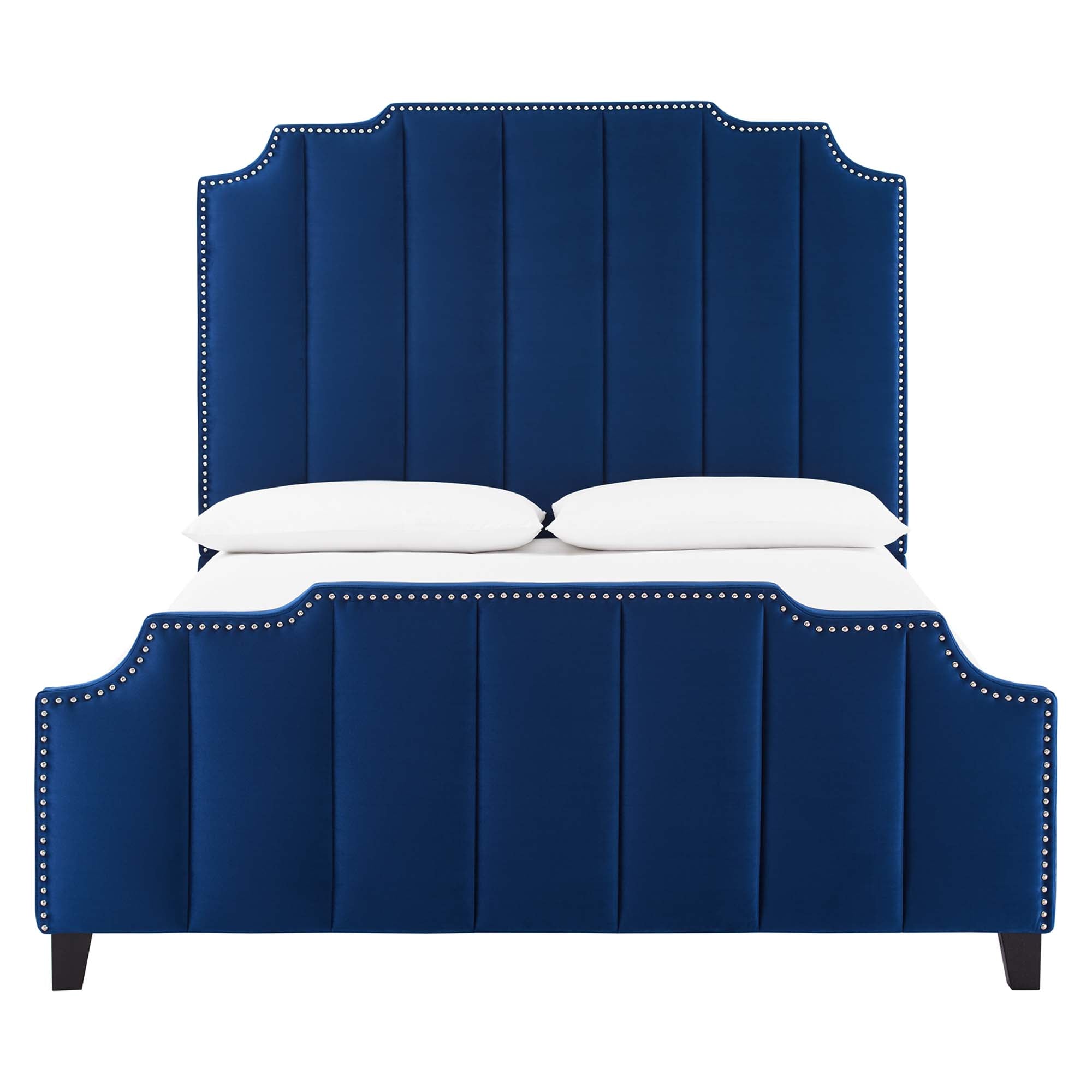 Lucille Navy Queen Performance Velvet Platform Bed