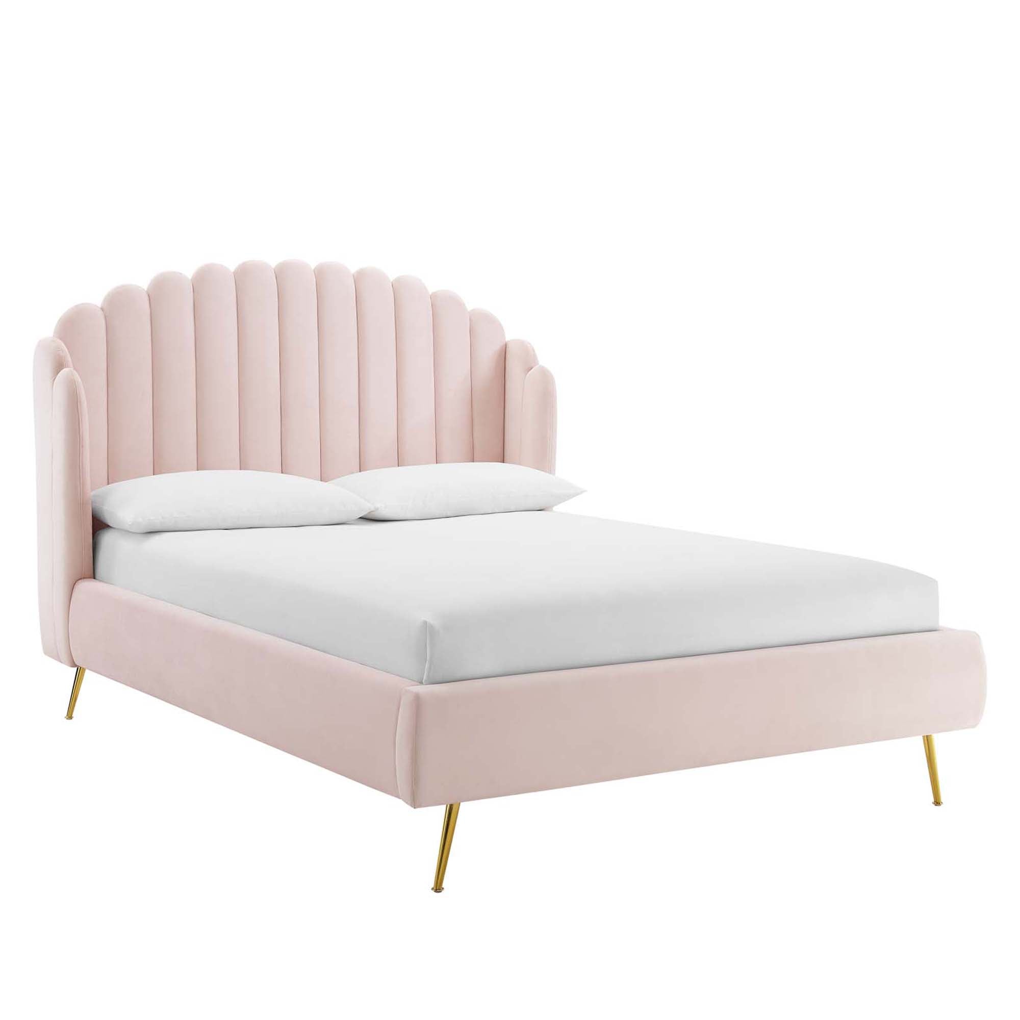 Lana Performance Velvet Queen Wingback Platform Bed, Pink