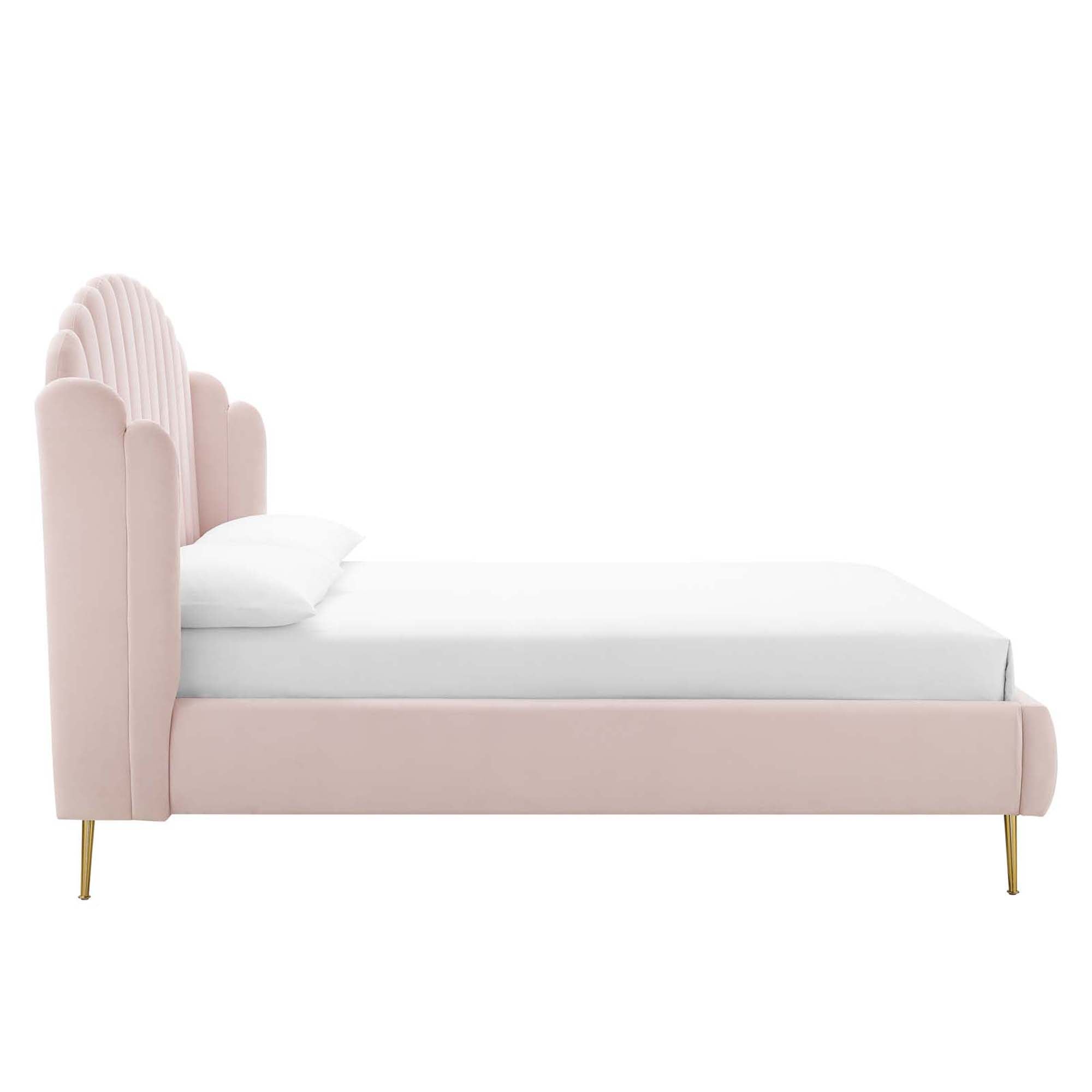 Lana Performance Velvet Queen Wingback Platform Bed, Pink