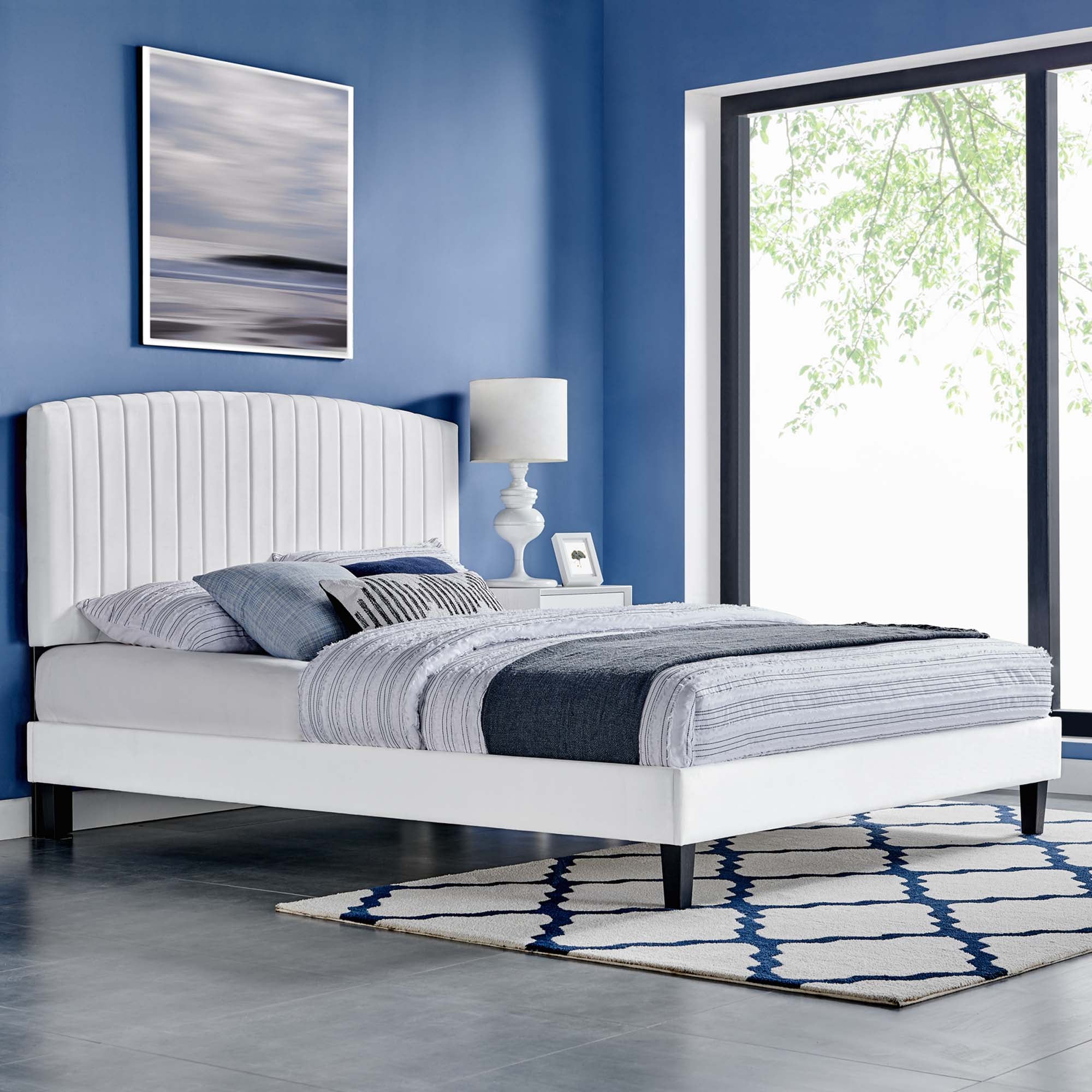 Alessi Performance Velvet Queen Platform Bed, White