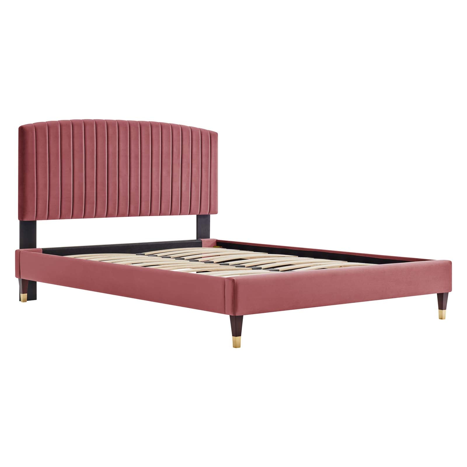 Mera Alessi Dusty Rose Queen Performance Velvet Bed  Upholstered Platform with Tufted Headboard