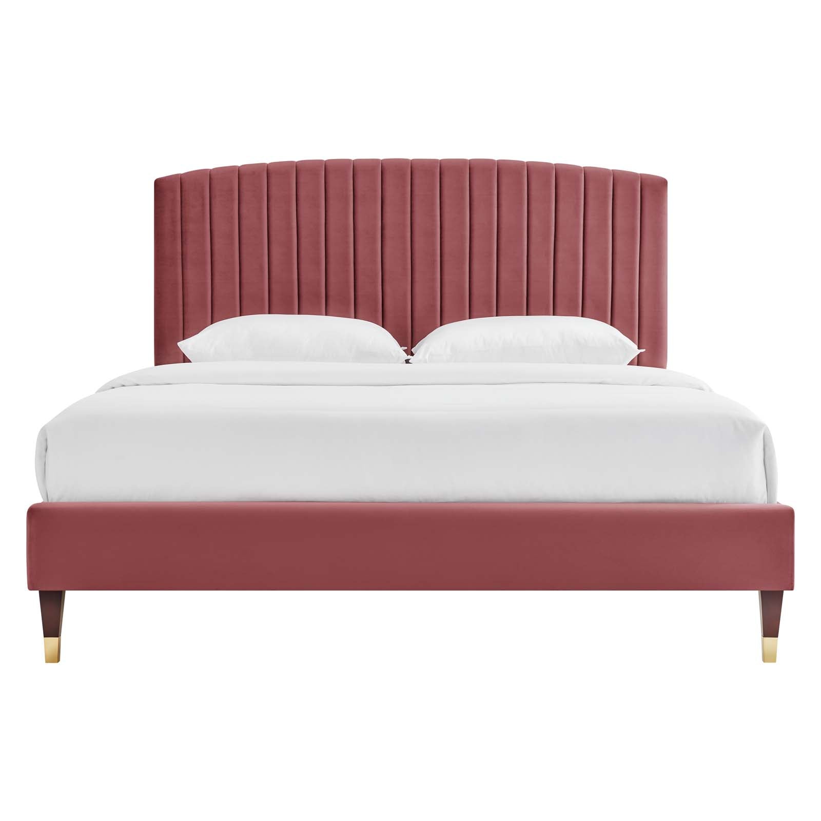 Alessi Dusty Rose Performance Velvet Queen Platform Bed