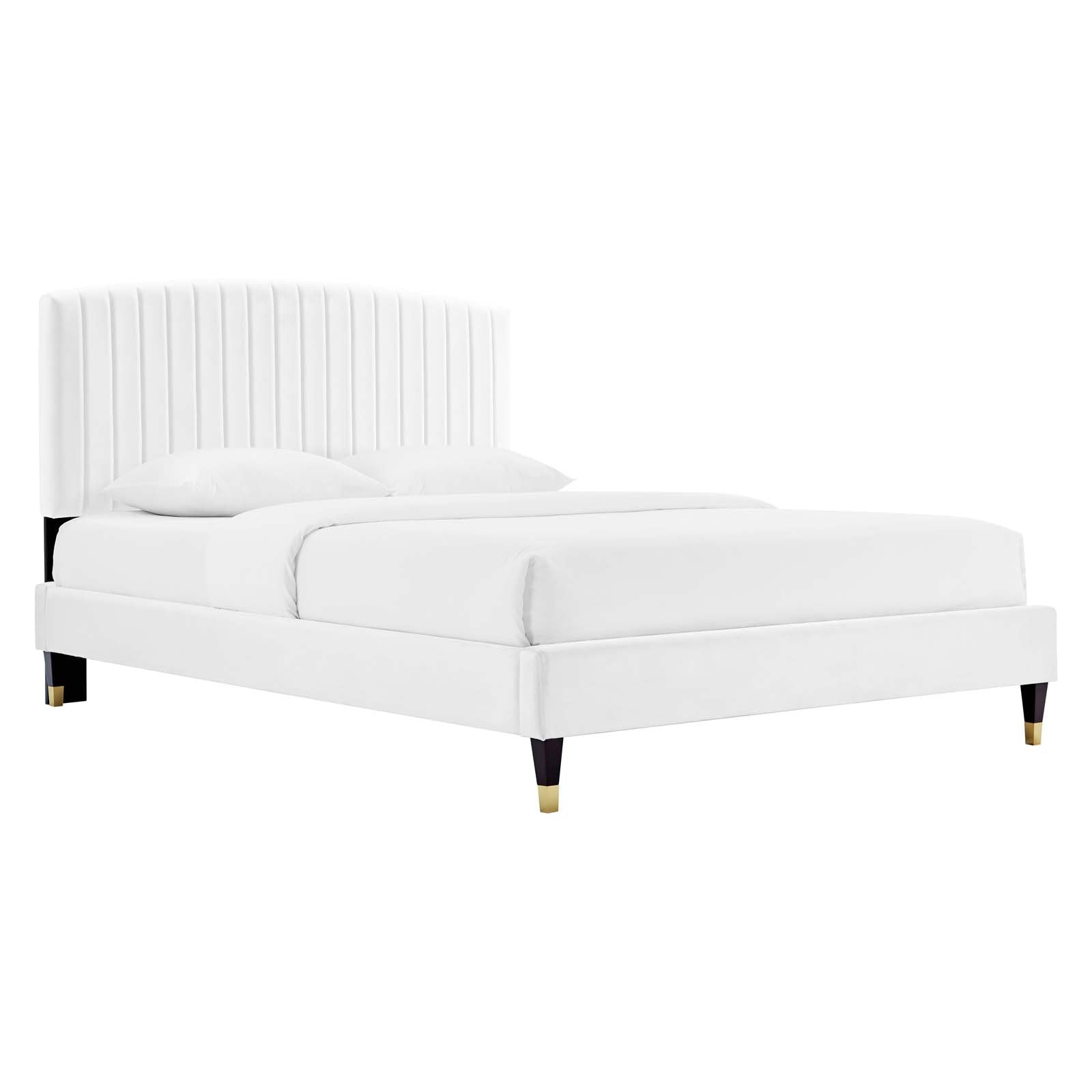 Mera Alessi Dusty Rose Queen Performance Velvet Bed  Upholstered Platform with Tufted Headboard