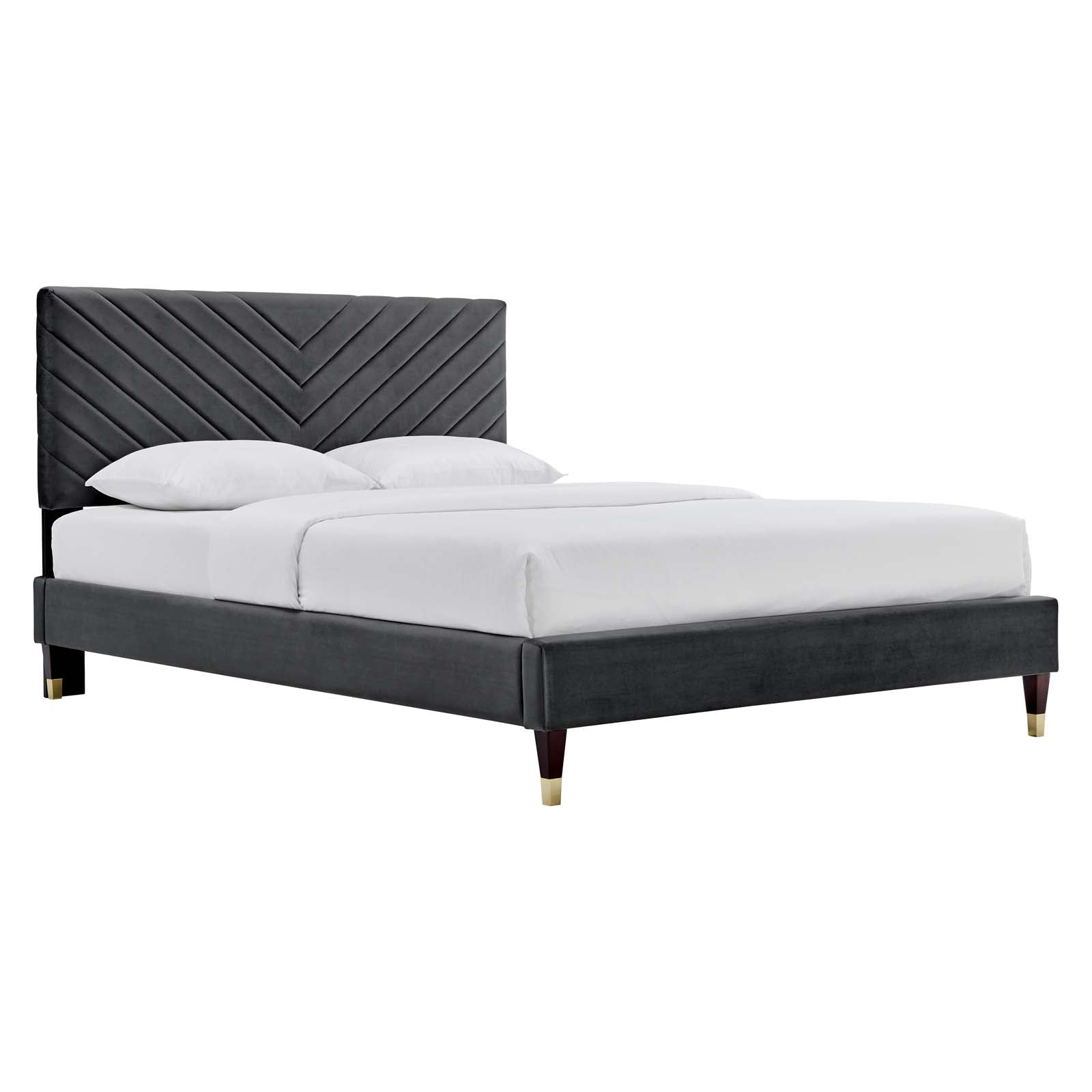 Roxanne Navy Performance Velvet Queen Platform Bed