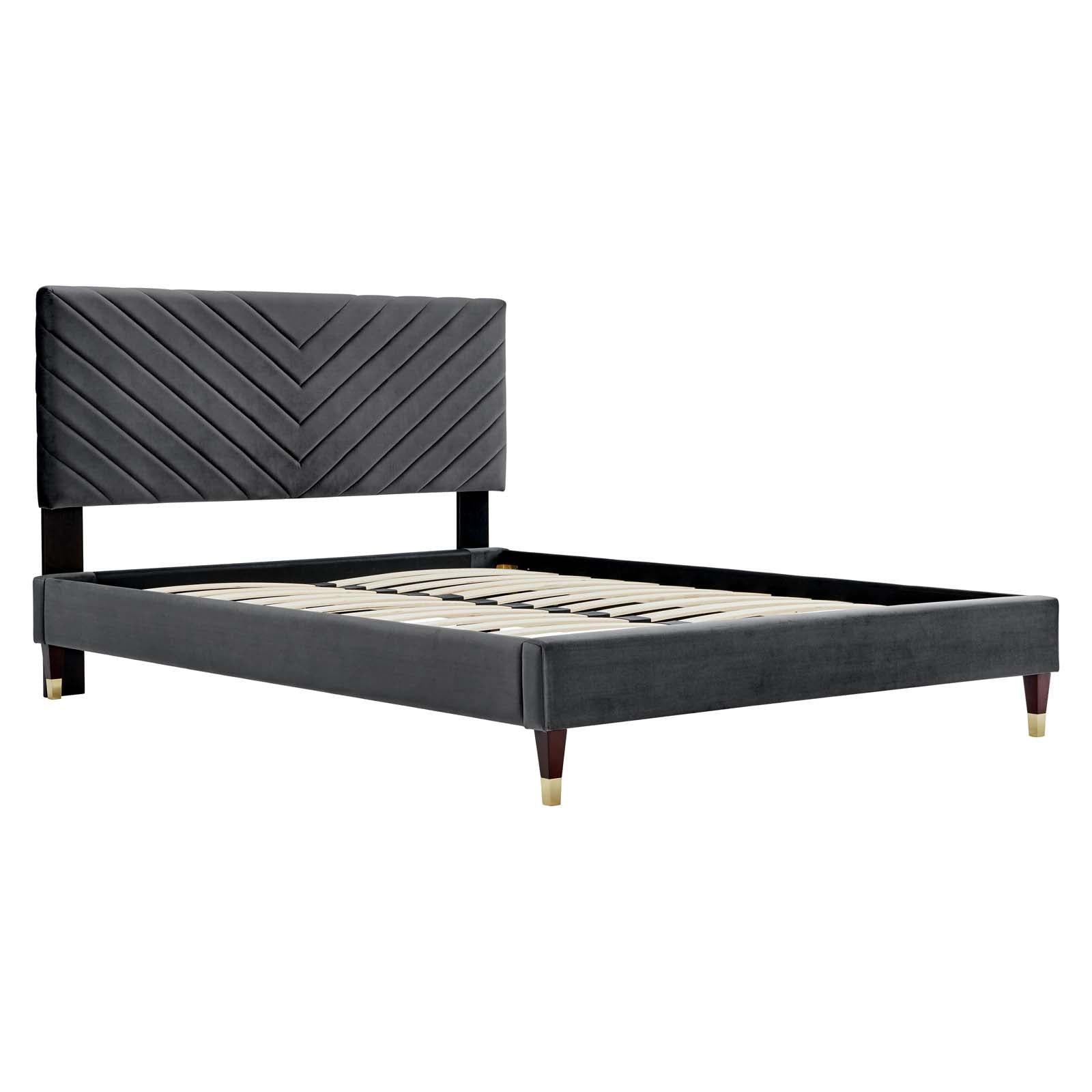 Roxanne Navy Performance Velvet Queen Platform Bed