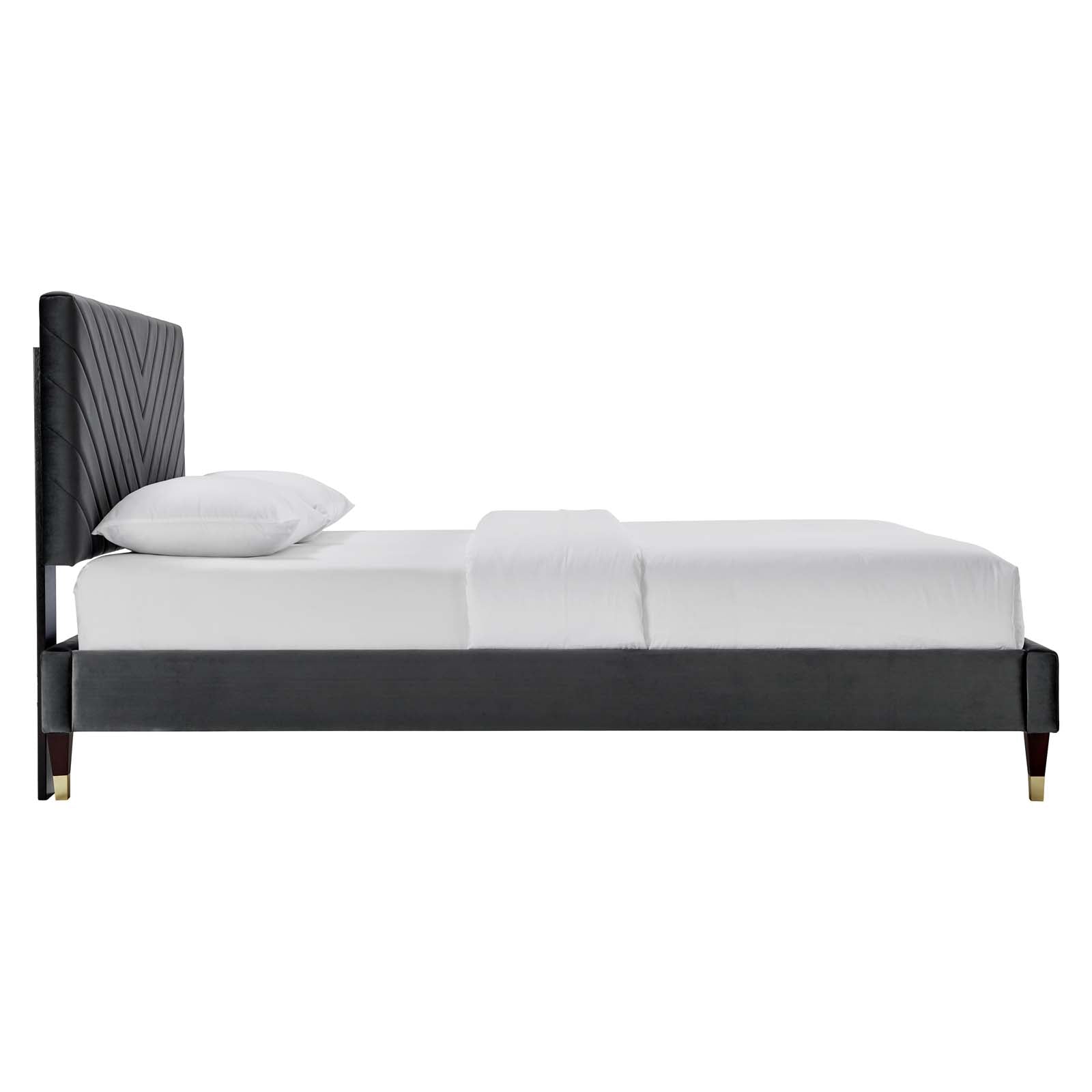 Roxanne Navy Performance Velvet Queen Platform Bed