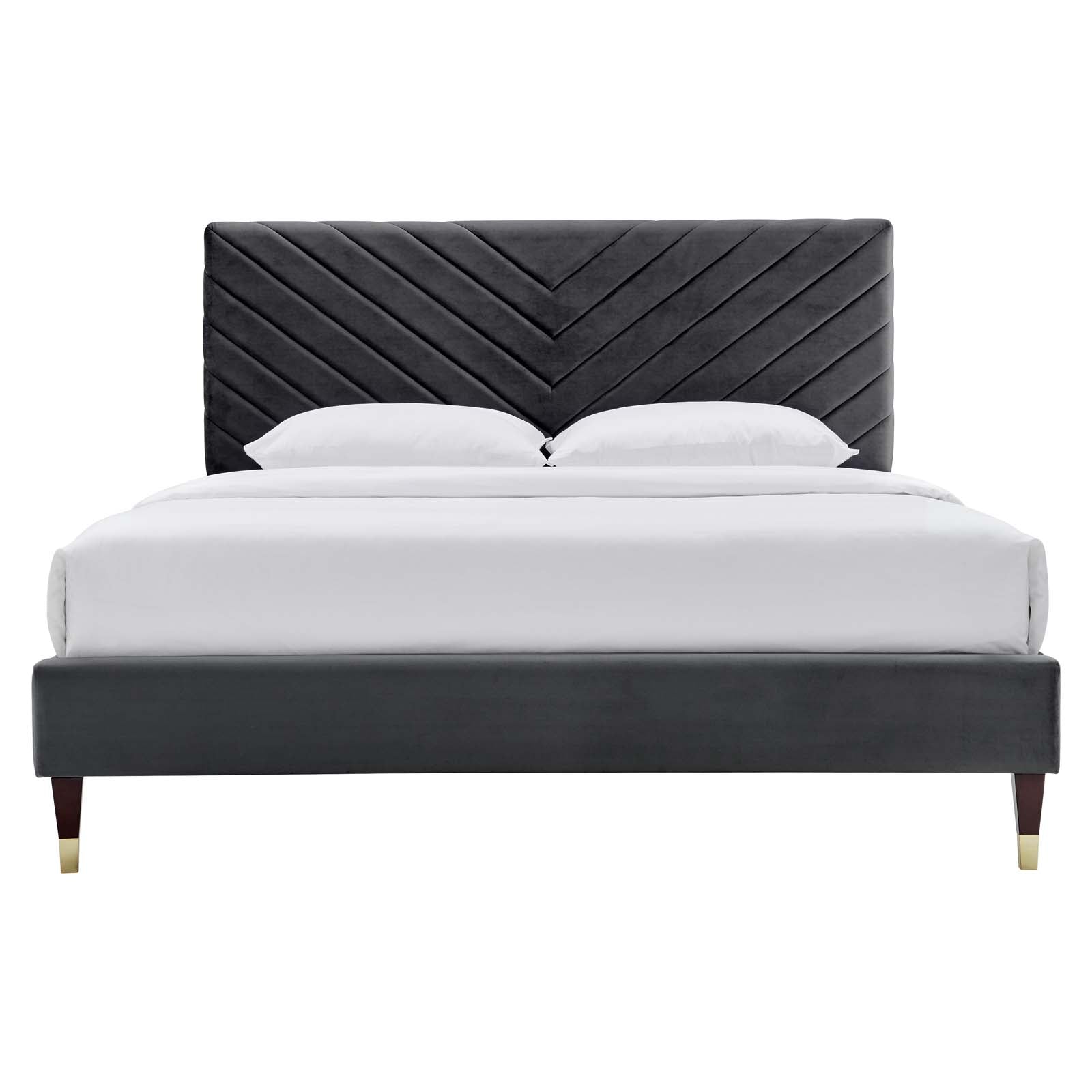 Roxanne Navy Performance Velvet Queen Platform Bed