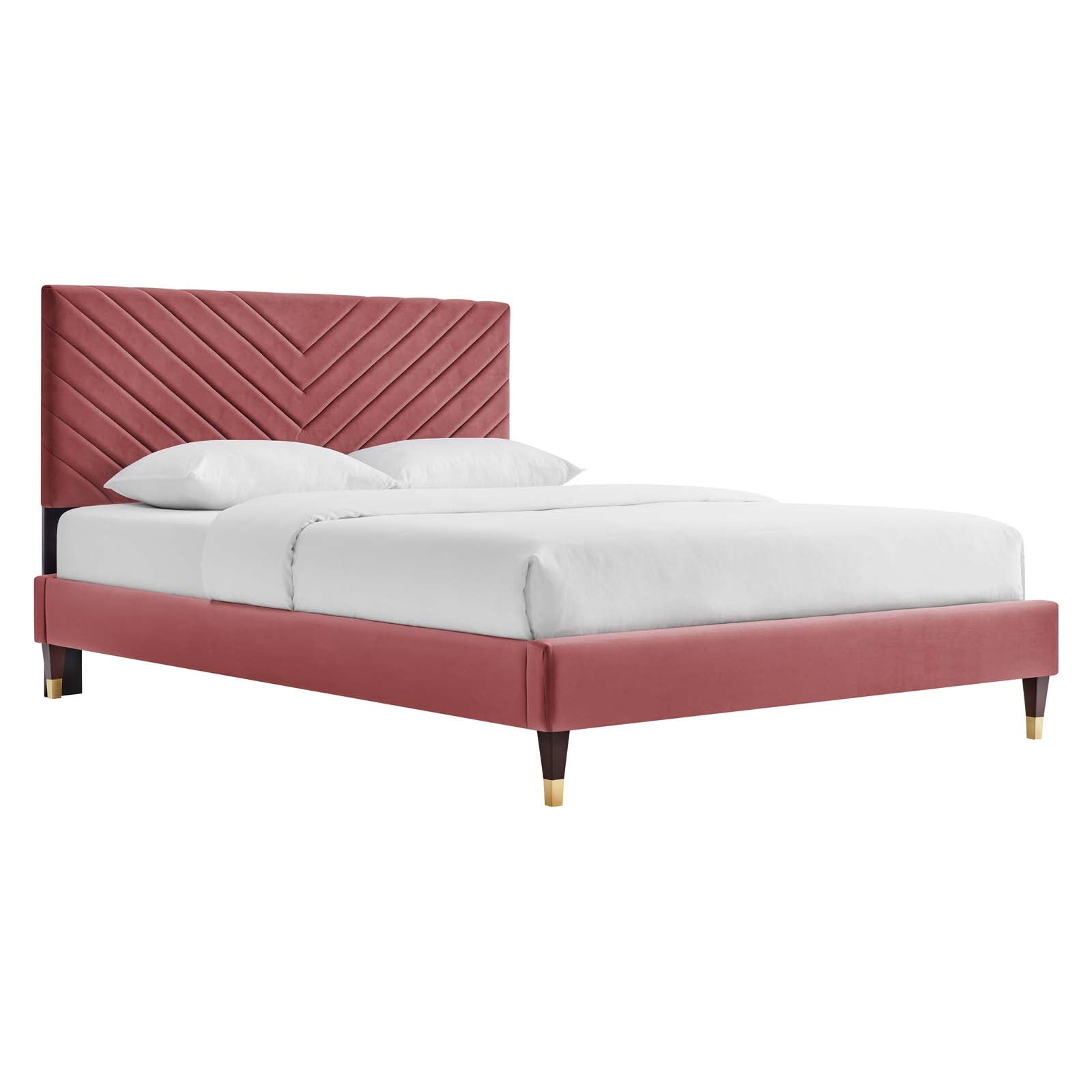 Roxanne Navy Performance Velvet Queen Platform Bed