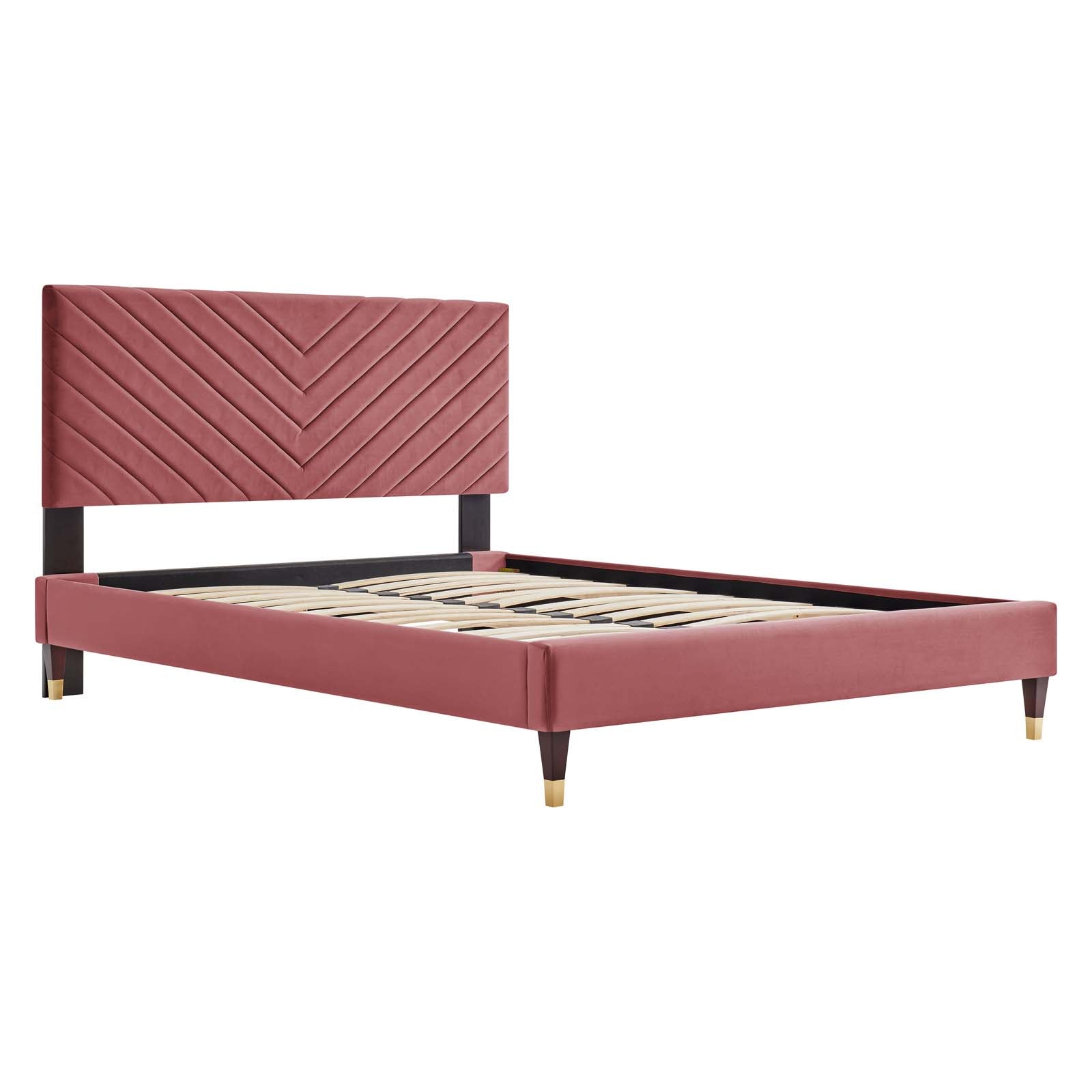 Roxanne Navy Performance Velvet Queen Platform Bed