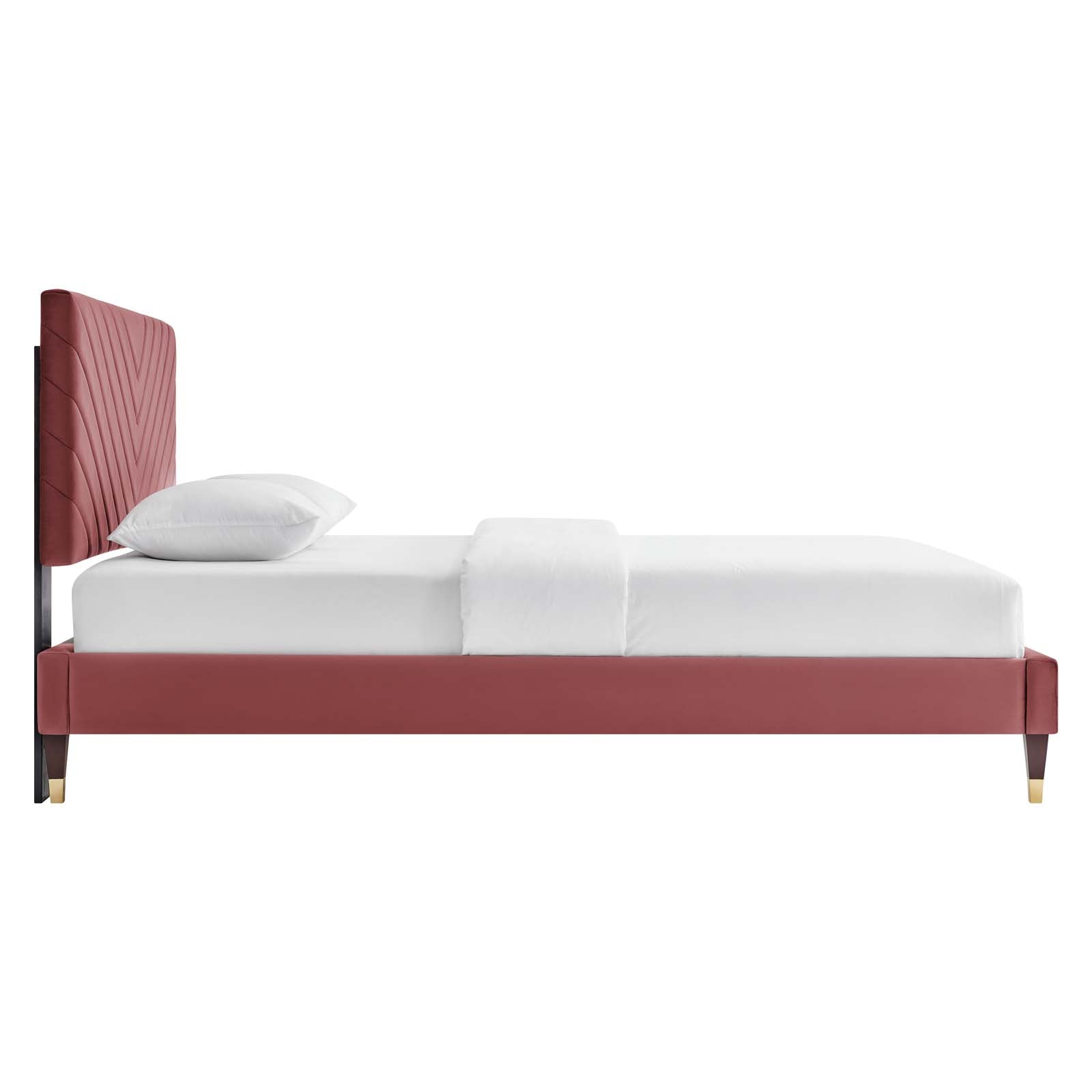 Roxanne Navy Performance Velvet Queen Platform Bed