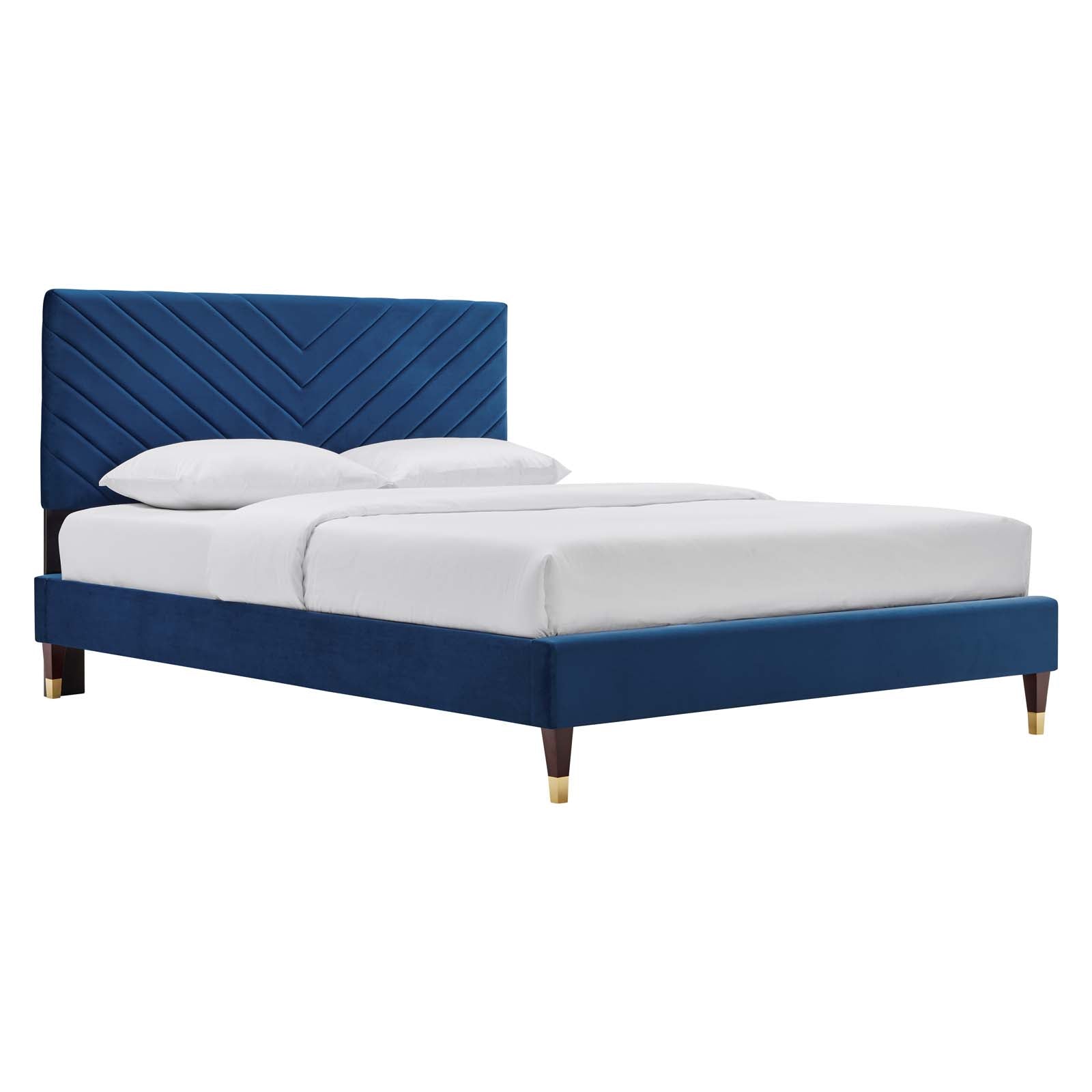 Roxanne Navy Performance Velvet Queen Platform Bed