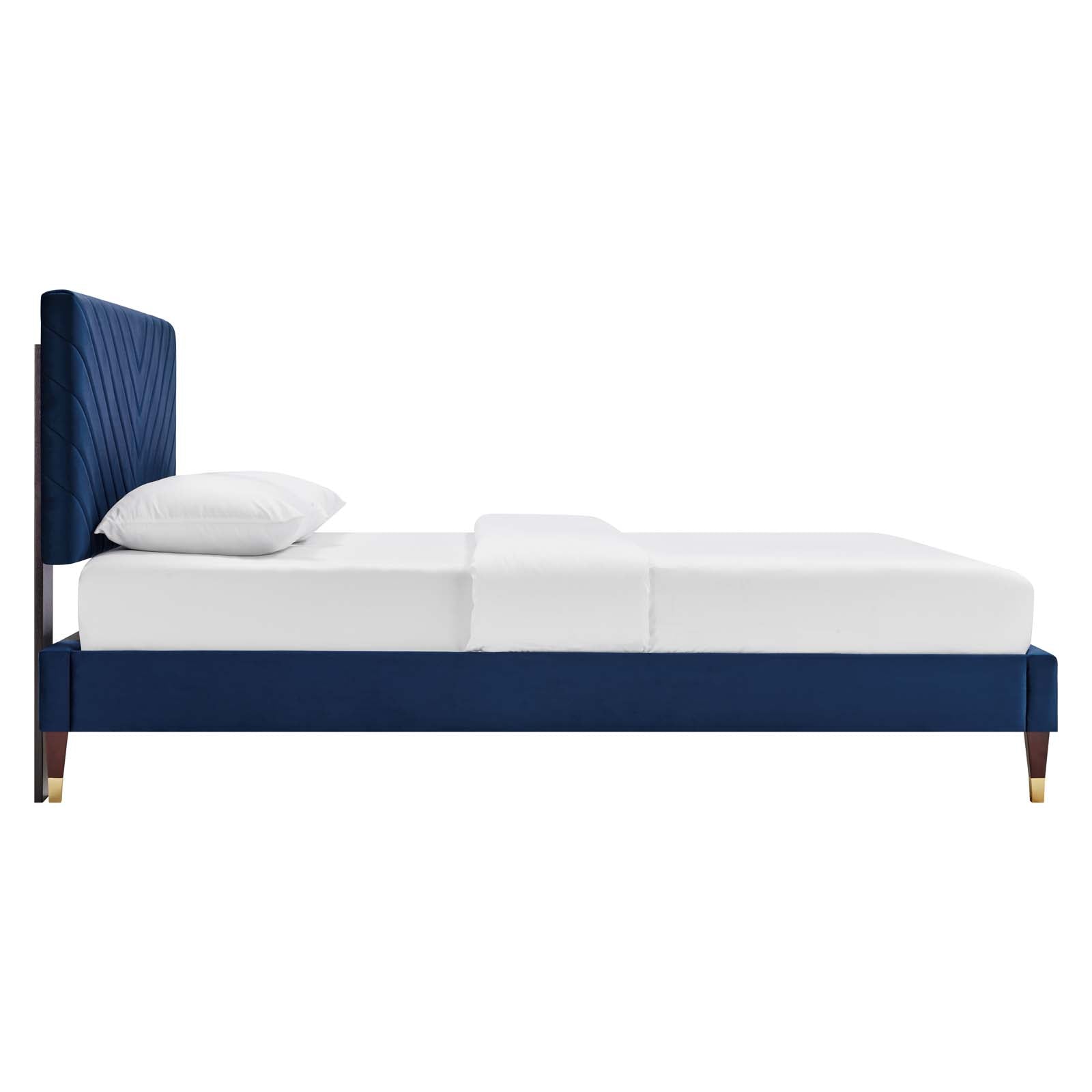 Roxanne Navy Performance Velvet Queen Platform Bed