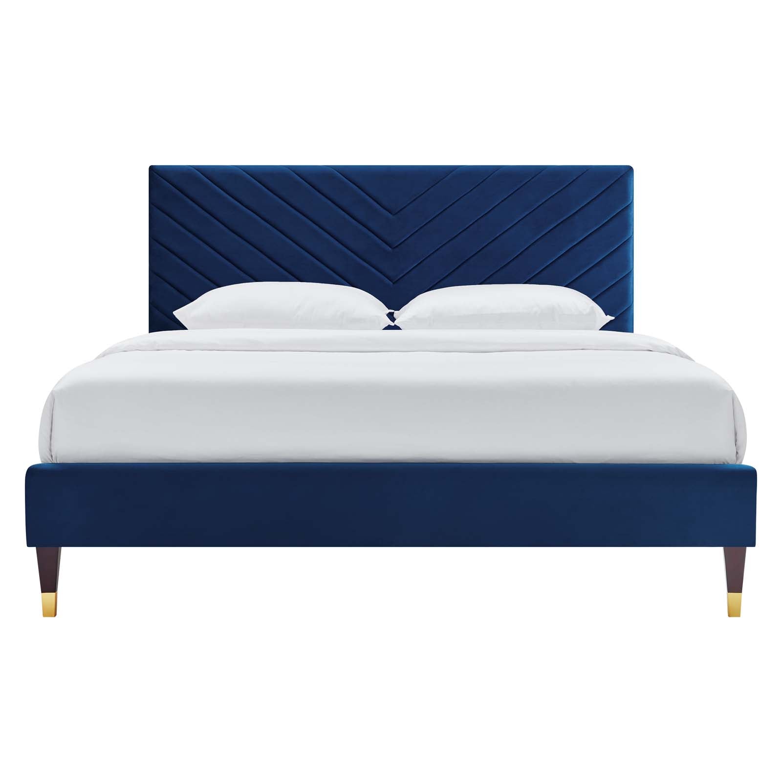 Roxanne Navy Performance Velvet Queen Platform Bed