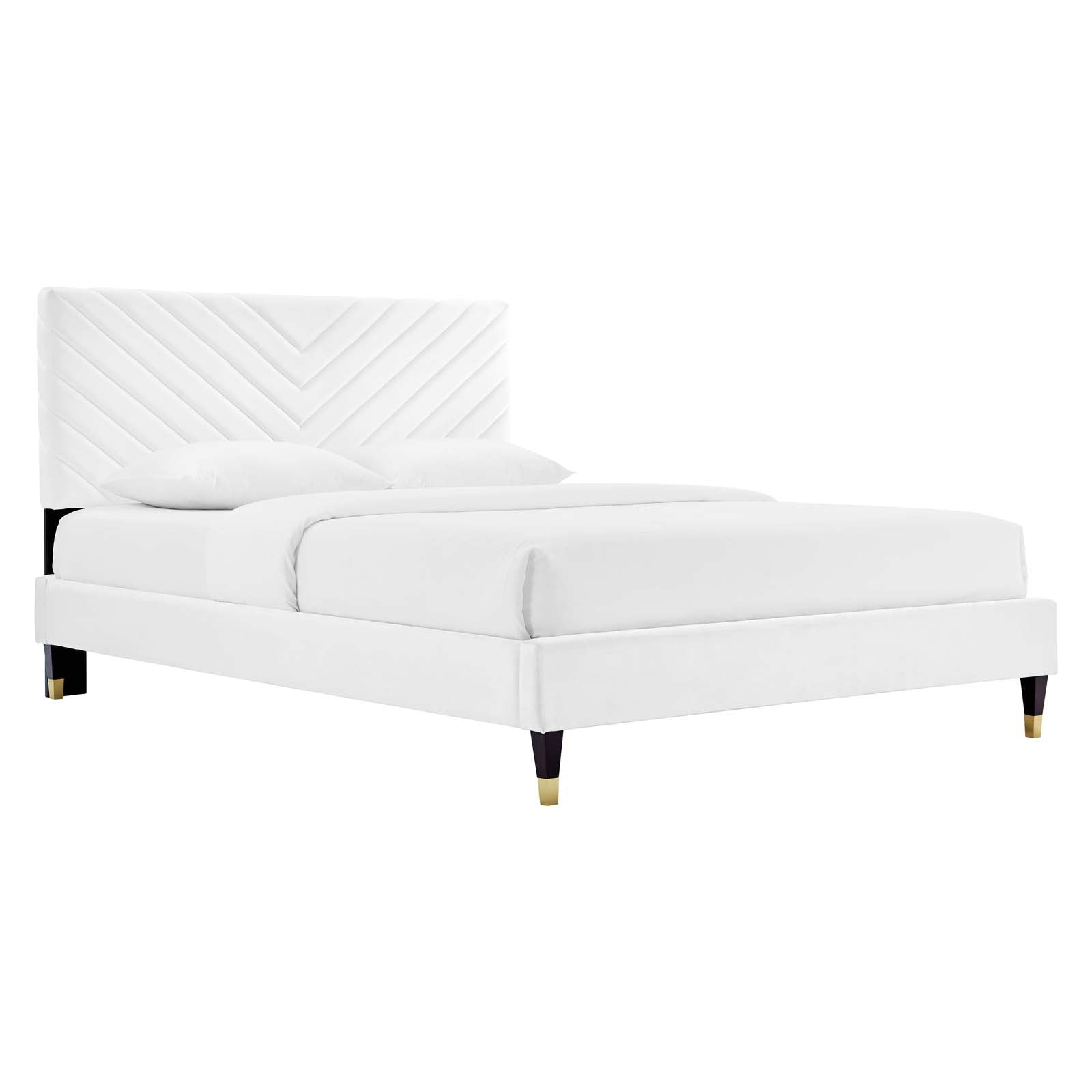 Roxanne Navy Performance Velvet Queen Platform Bed