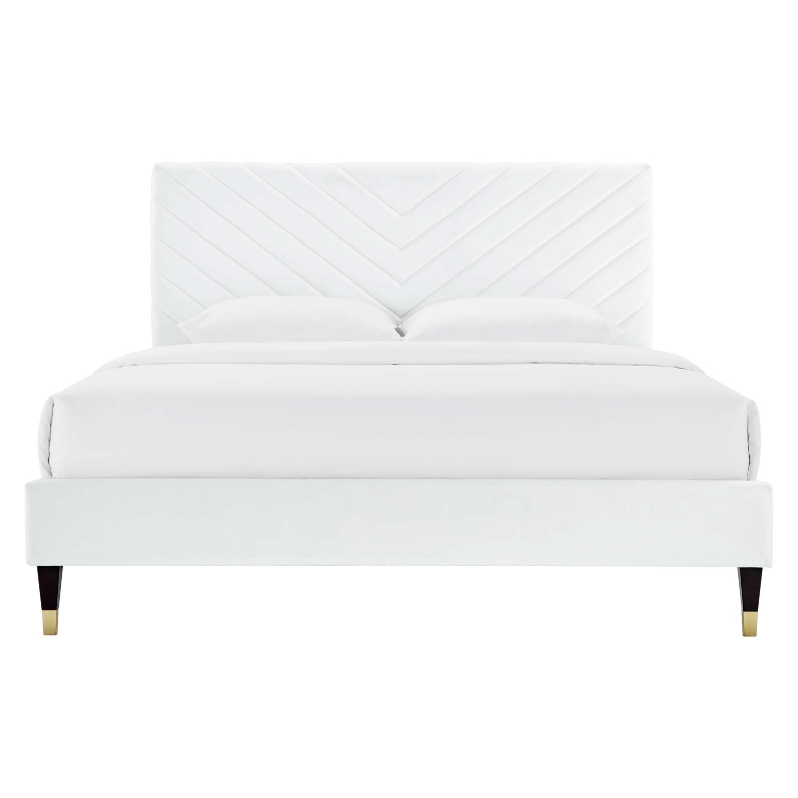 Roxanne Navy Performance Velvet Queen Platform Bed