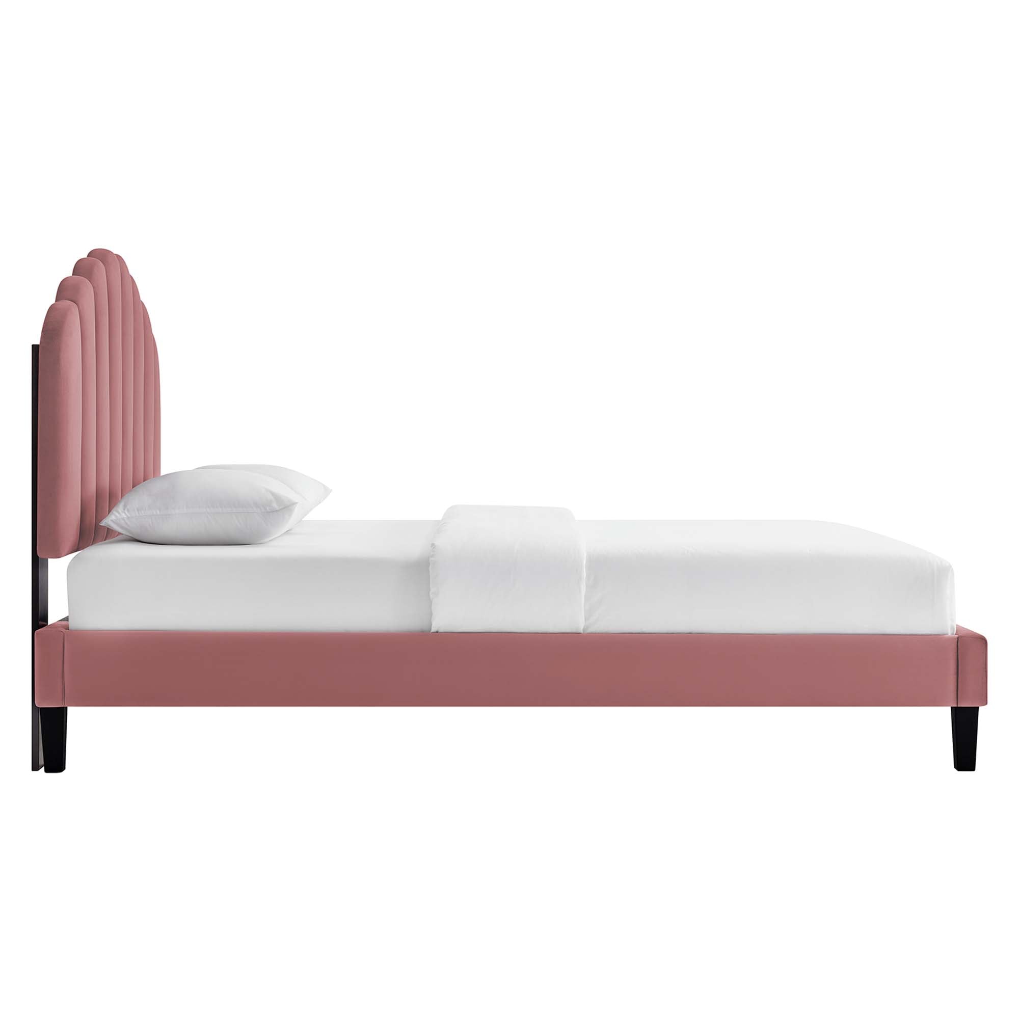 Daisy Performance Velvet Queen Platform Bed, Dusty Rose