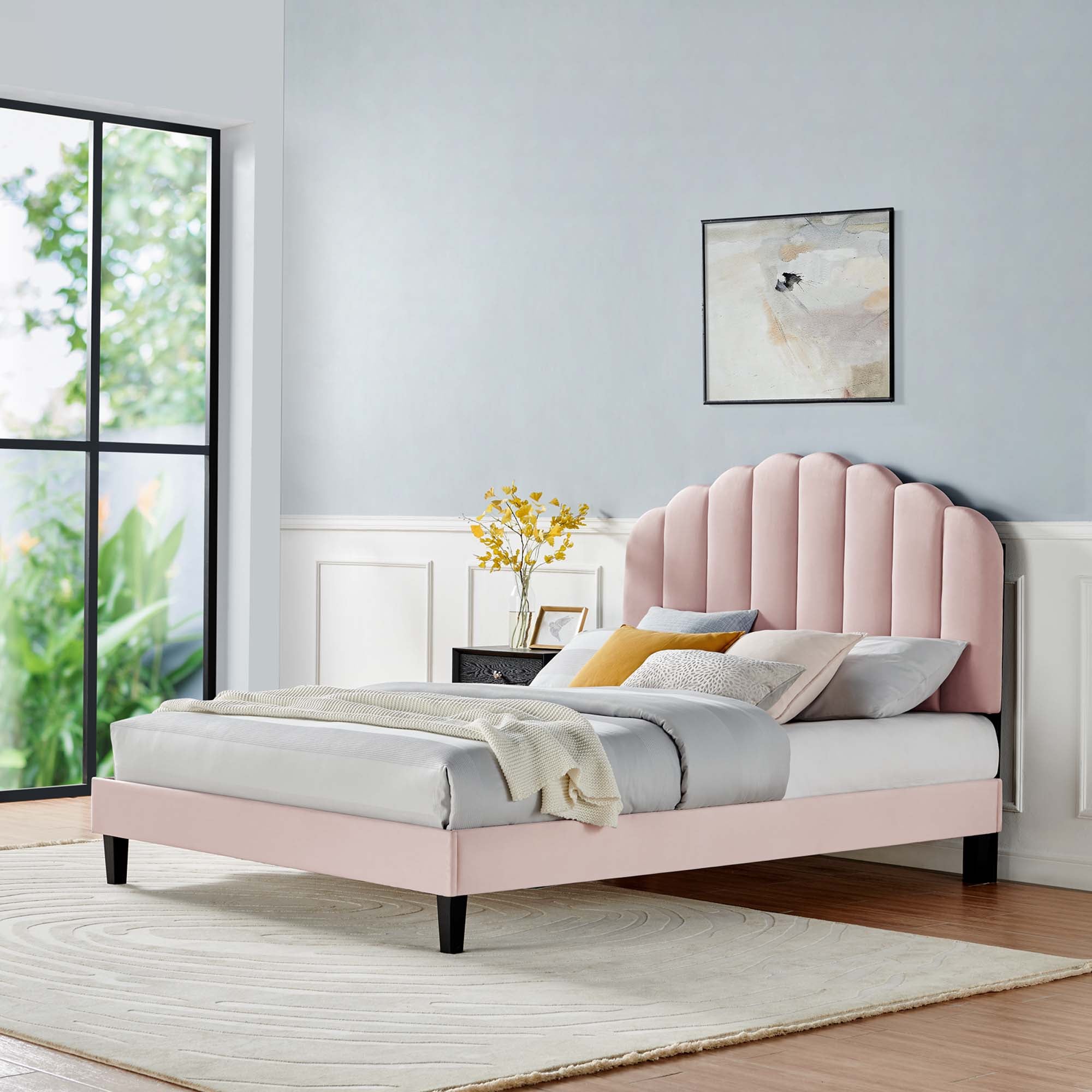 Daisy Pink Performance Velvet Queen Platform Bed