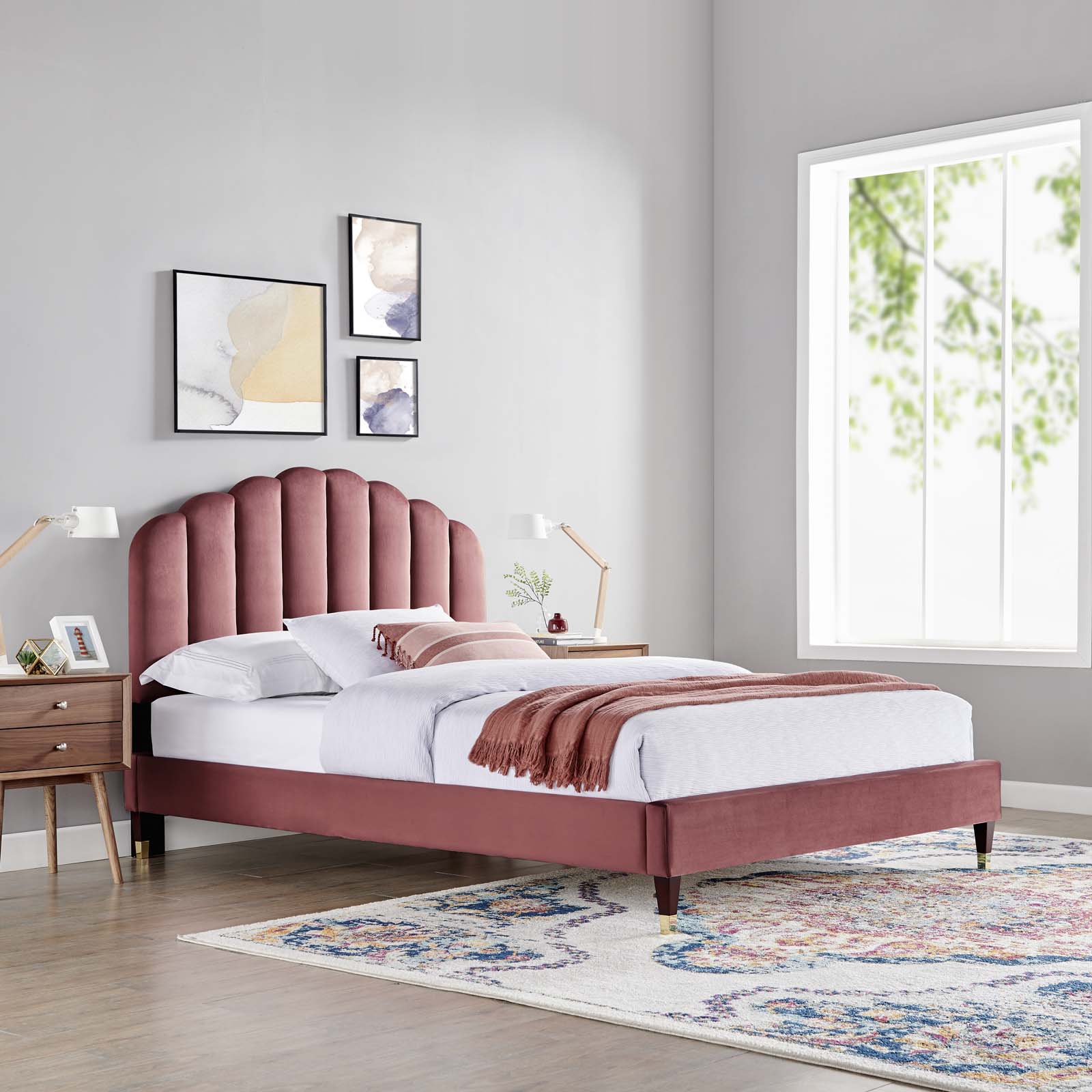 Daisy White Performance Velvet Queen Platform Bed