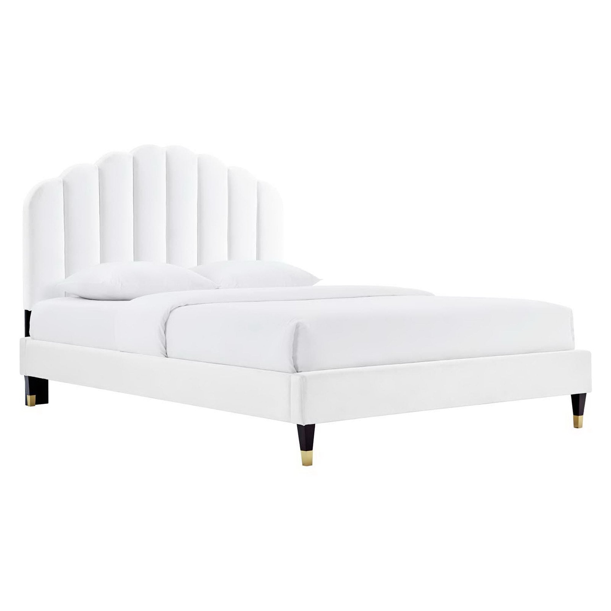 Daisy White Performance Velvet Queen Platform Bed