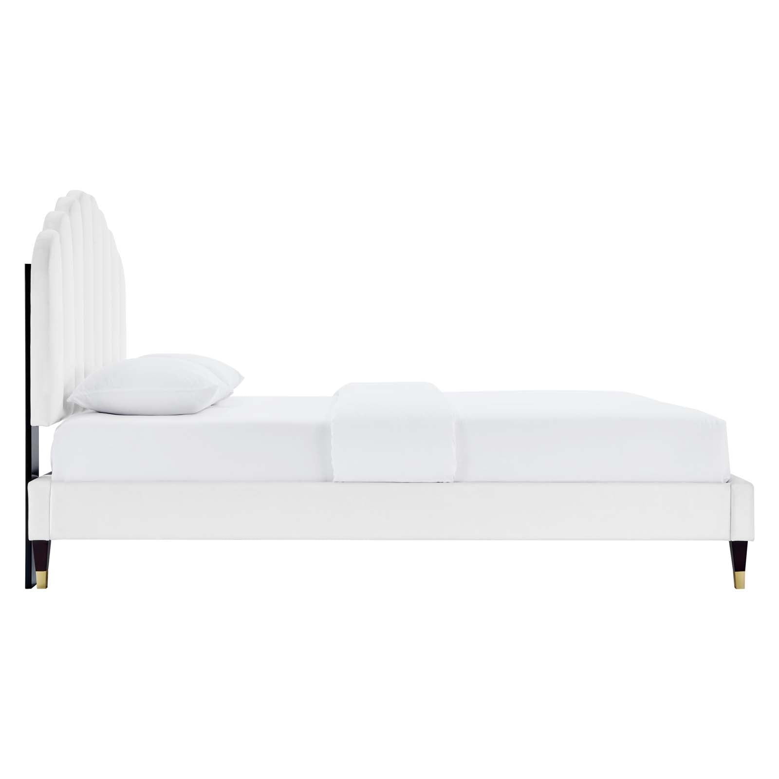 Daisy White Performance Velvet Queen Platform Bed