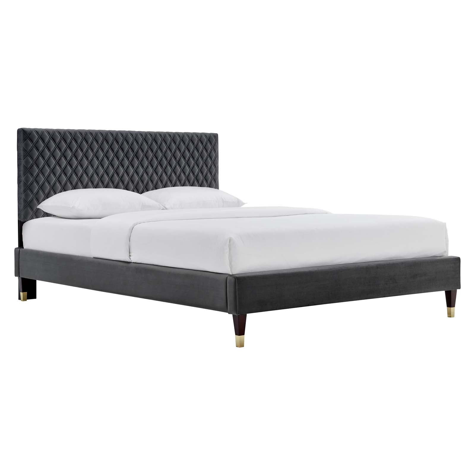 Garcelle Charcoal Performance Velvet Queen Platform Bed