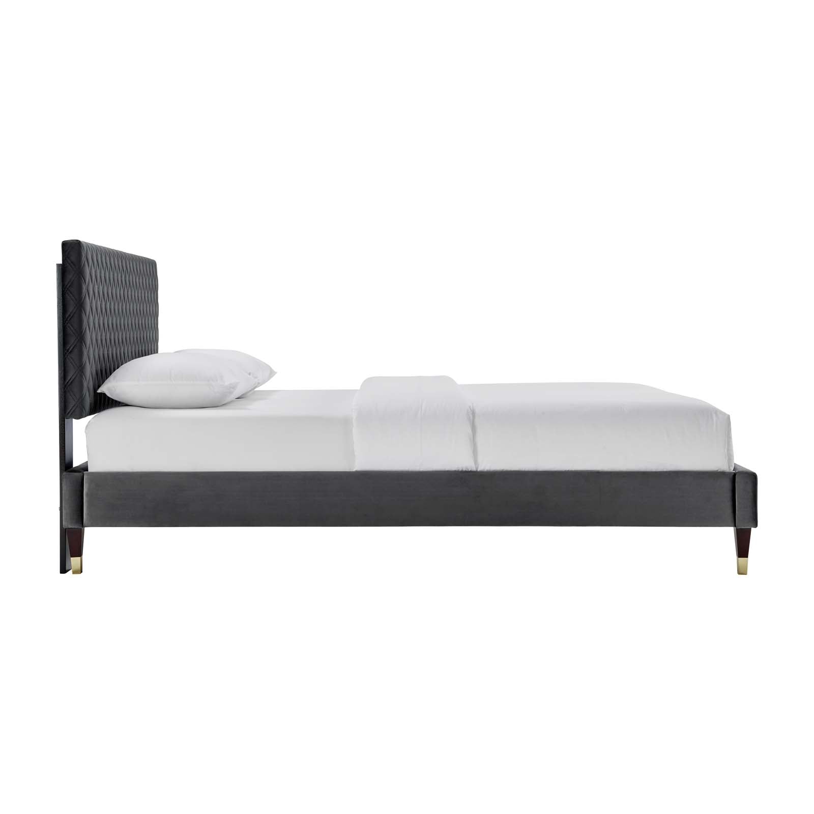 Garcelle Charcoal Performance Velvet Queen Platform Bed